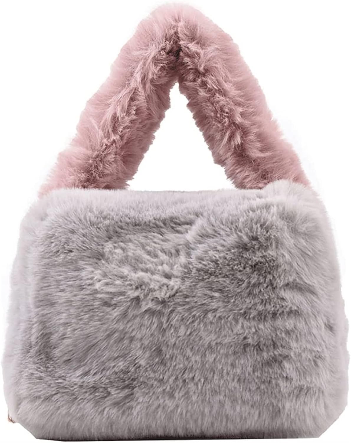 Plush Chain Women Shoulder Bag Winter Soft Crossbody Bags Messenger Bag Handbags Female Solid Color (Color : Gray, Size : One Size)