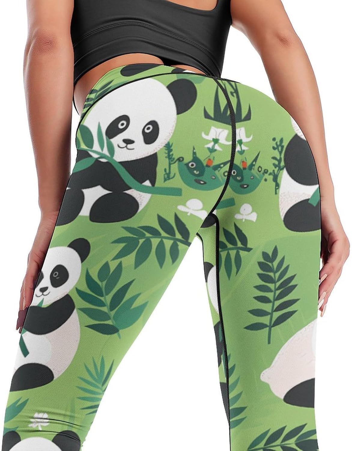 Cute Panda Print Yoga Pants Women High Waisted Leggings Workout Athletic Lounge Pant