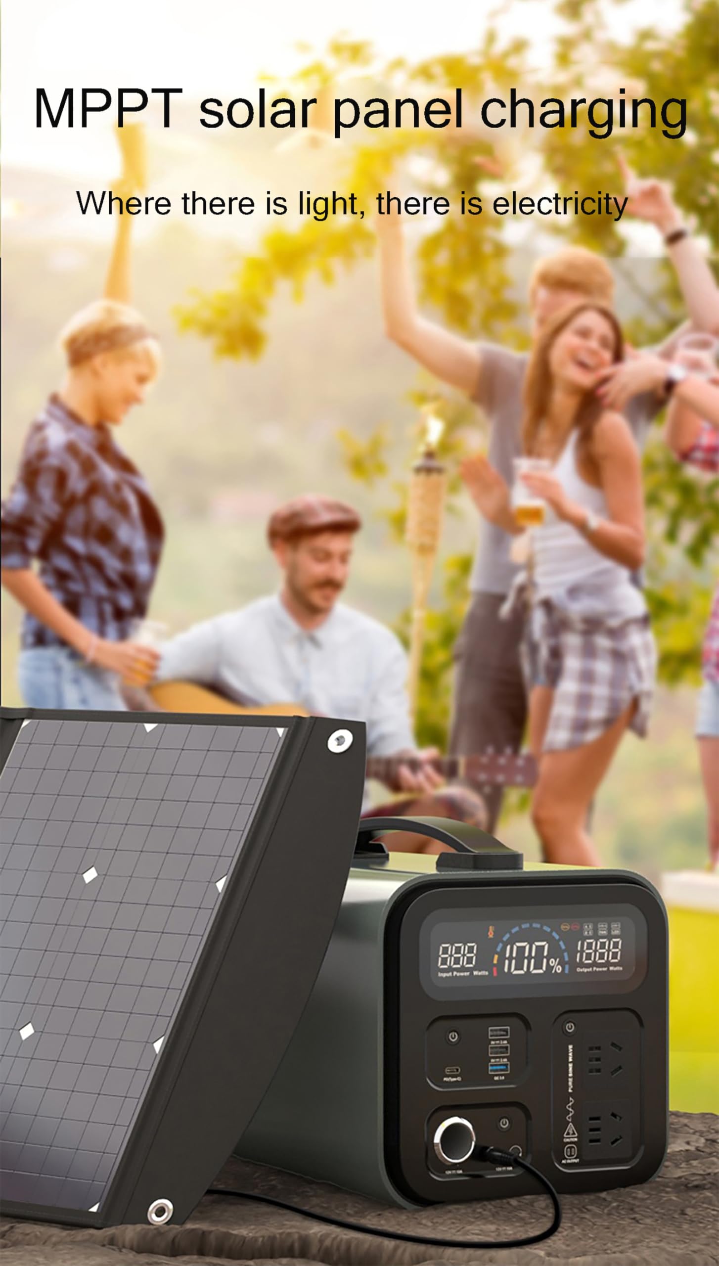 Centrale électrique Portable 600 W (crête 1 000 W) avec Onde sinusoïdale Pure, Prise Secteur 100 V-240 V, générateur Solaire Portable avec éclairage LED pour urgences, Maison, Camp