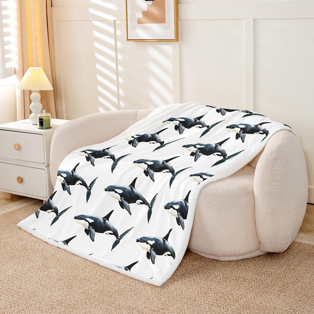 jejeloiu Blue Shark Plush Blanket for Bed Sofa Couch Marine Sherpa Blanket Boys Girls Sea Underwater World Plush Blanket for Bed Sofa Couch Aquatic Animal Printed Fuzzy Blanket Twin 60"x80"