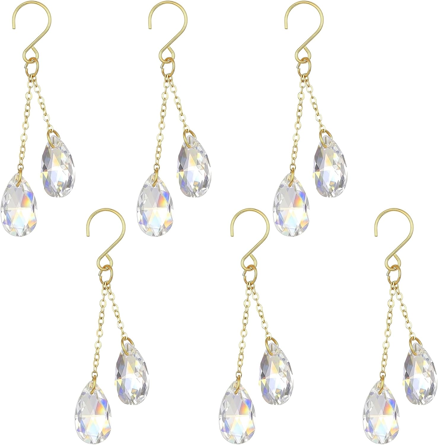 6 PCS Crystal Suncatcher for Plants, Indoor Plant Accessories, Gold Chain Rainbow Maker Crystal Prisms, Small Window Decor Hanging Pendant, Garden Gift
