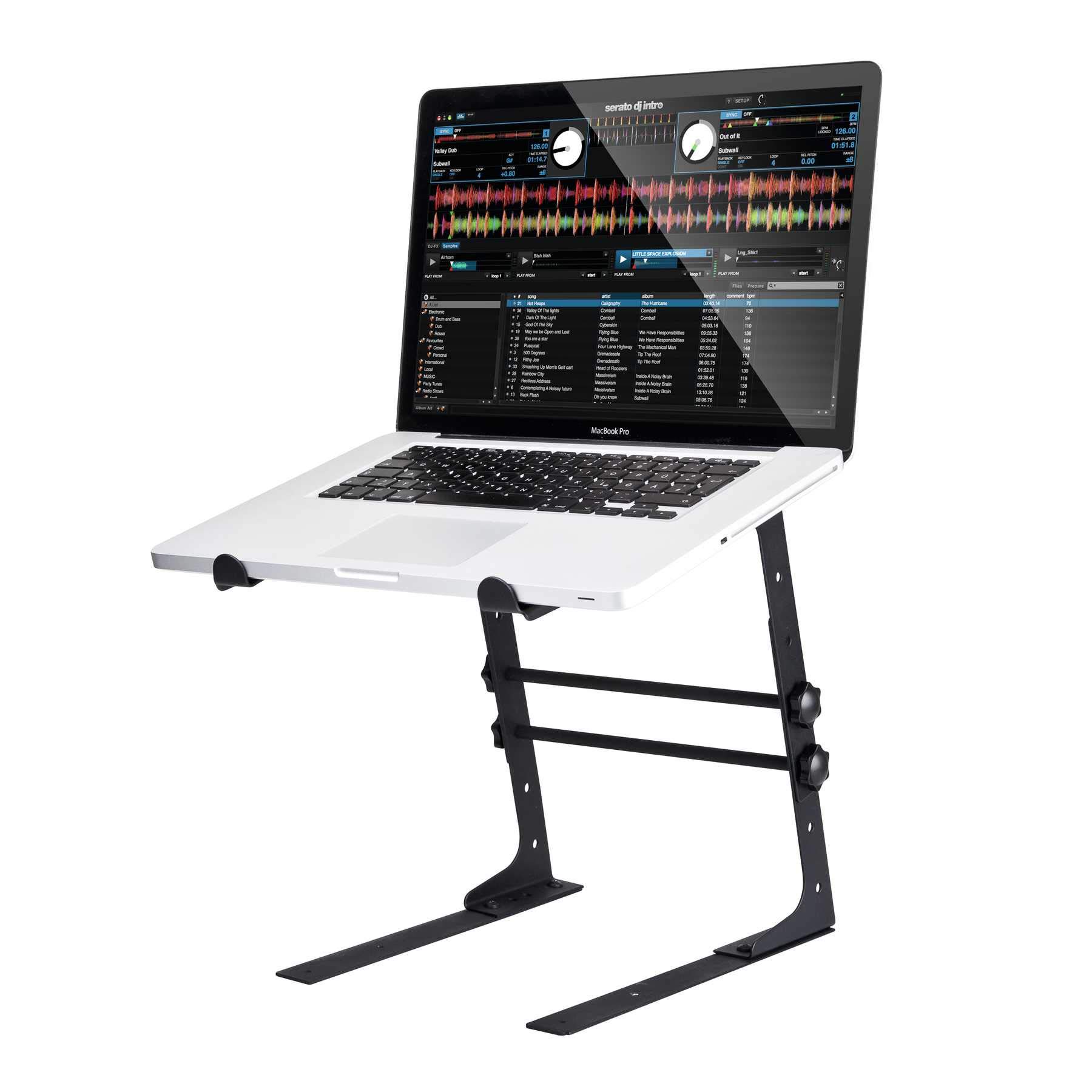 Reloop Laptop Stand V.2 - pour tous les ordinateurs portables actuels jusqu'à 17", antidérapant et résistant aux vibrations, pouvant être monté sur des consoles, noir