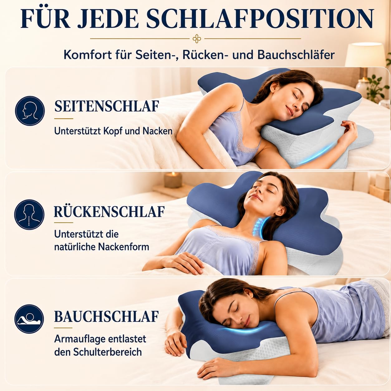 Orthopädisches Nackenstützkissen gegen Nackenschmerzen, Ergonomisches Memory Foam Kopfkissen, Höhenverstellbares Schmetterlingskissen mit kühlendem Bezug für Seiten-, Kissen-Vorlagen