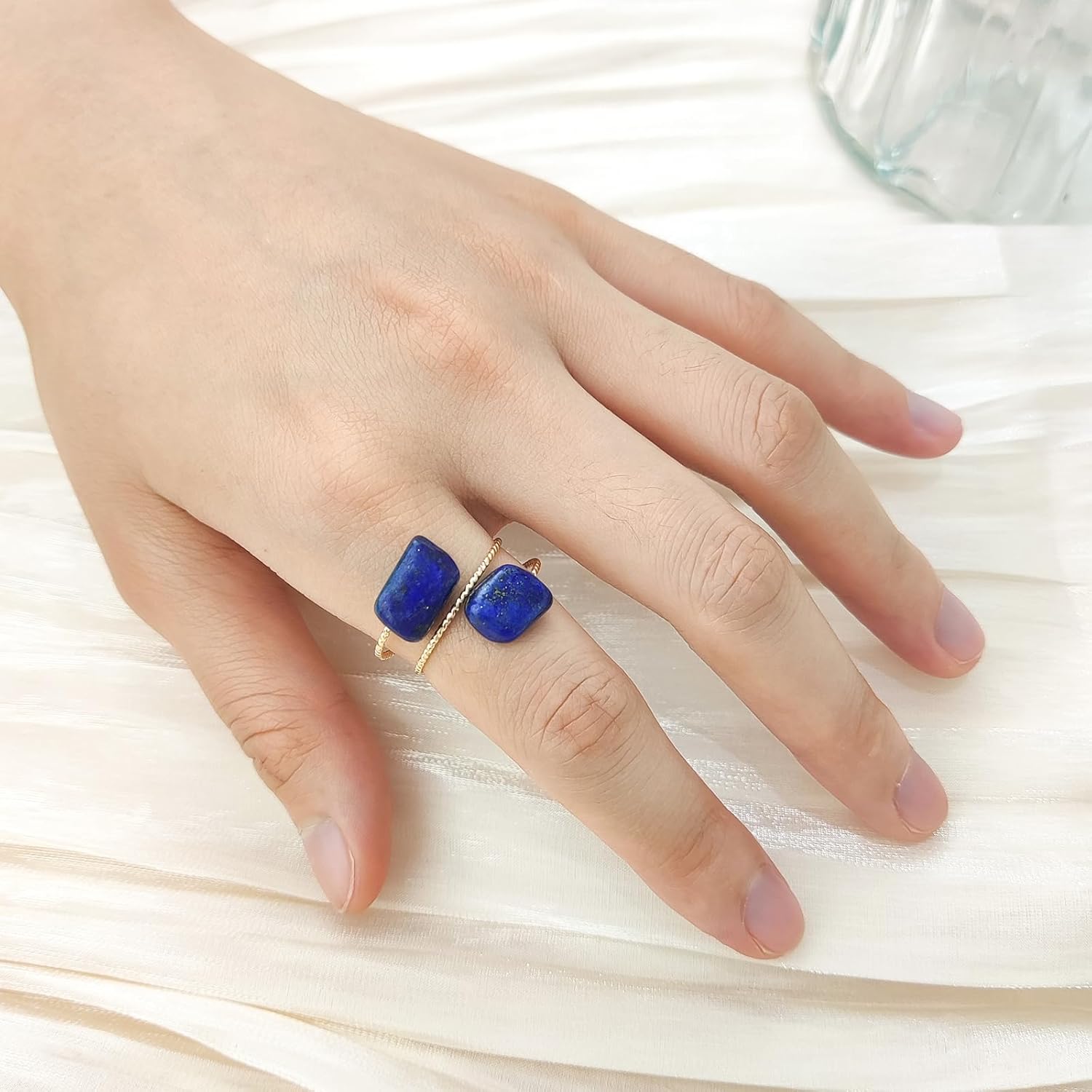 Turquoise Rings for Women, Adjustable Statement Ring Turquoise Jewelry for Women, Natural Double Turquoise Stone Ring Gold Plated - Image 4