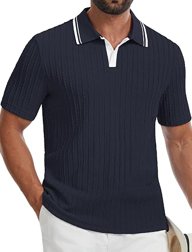 Gracyoga Men's Polo Shirts Casual Knit Texture Collared Golf Shirt | Breathable,Stretchy,Fashion,Comfy,Contrasting Neck,Business Casual,Outfit,Perfect for Everyday Wear,Office,Golf,Dates,Family