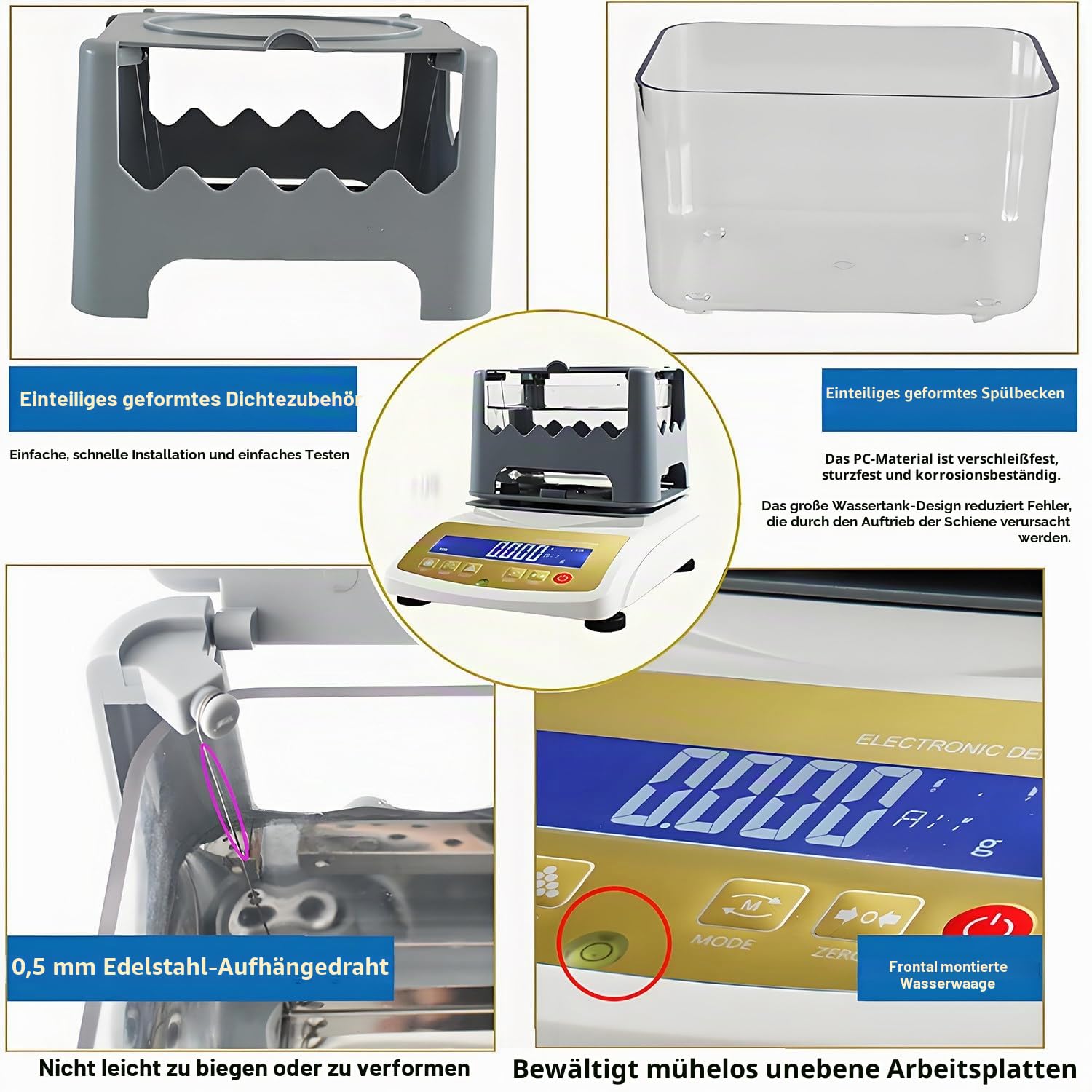 Goldreinheits-Analysegerät, Edelmetall-Analysegerät, Multimetall-Goldtester mit Dichte- und Reinheitsanzeige. Tragbar, für Gold/Silber/Platin/Palladium und Weißgold MDJ-300K