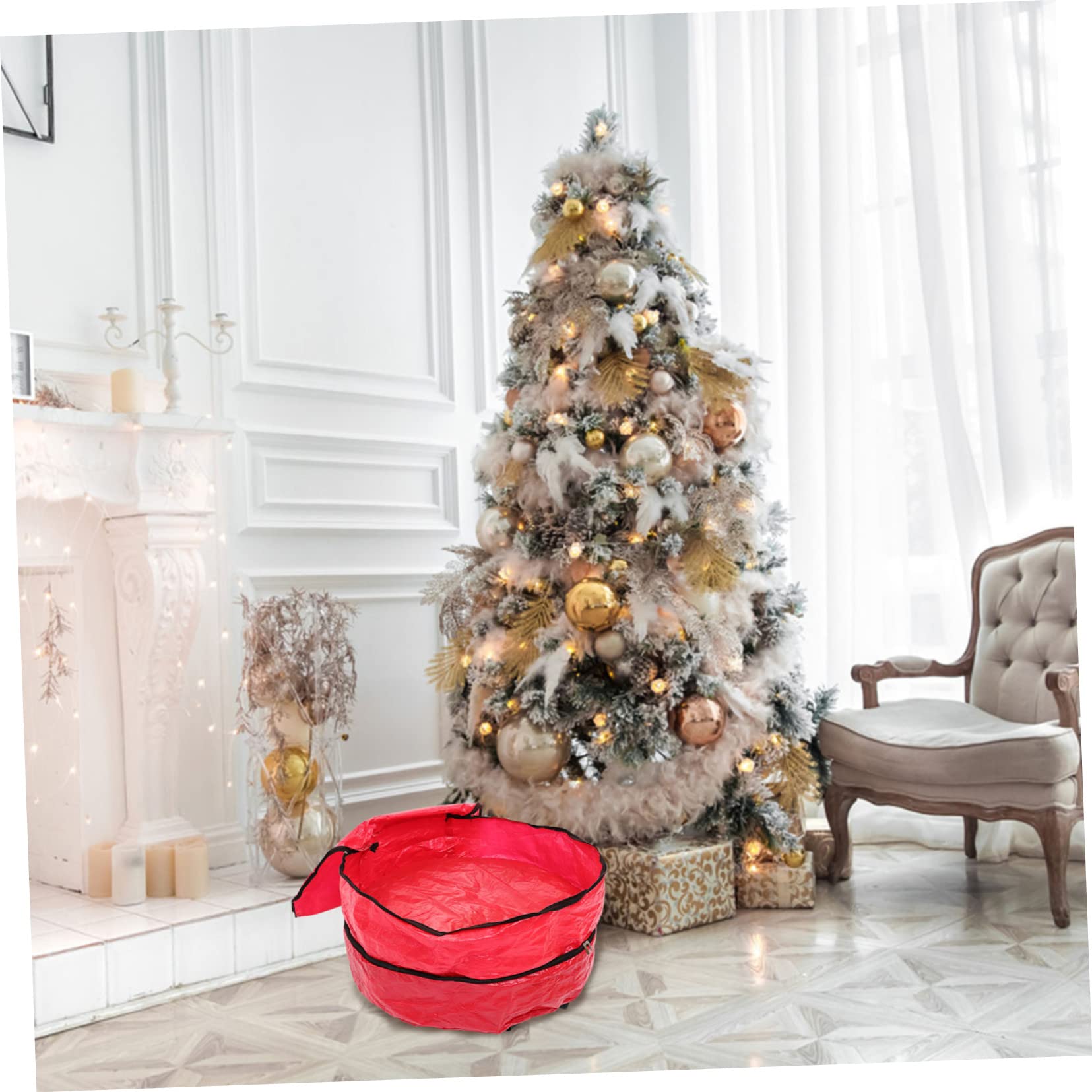 HOMOCONO Double Layer Christmas Wreath Storage Bag Pe Wreath Holder with Zipper Transparent Design Handles for Holiday Decorations and Storage