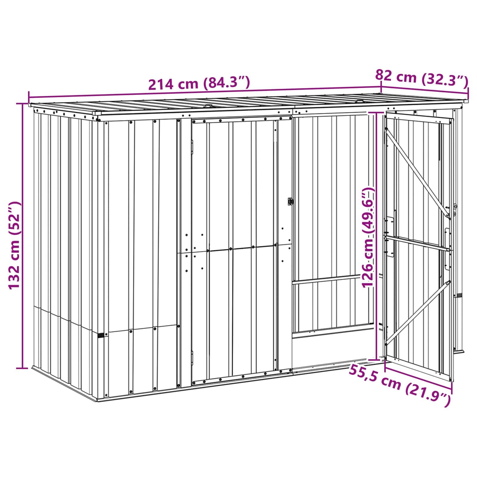 Scatola portaoggetti da giardino, in acciaio, 214 x 82 x 132 cm, richiudibile, resistente alle intemperie, con molto spazio per attrezzi da giardino, bicicletta, tosaerba, attrezzi per esterni