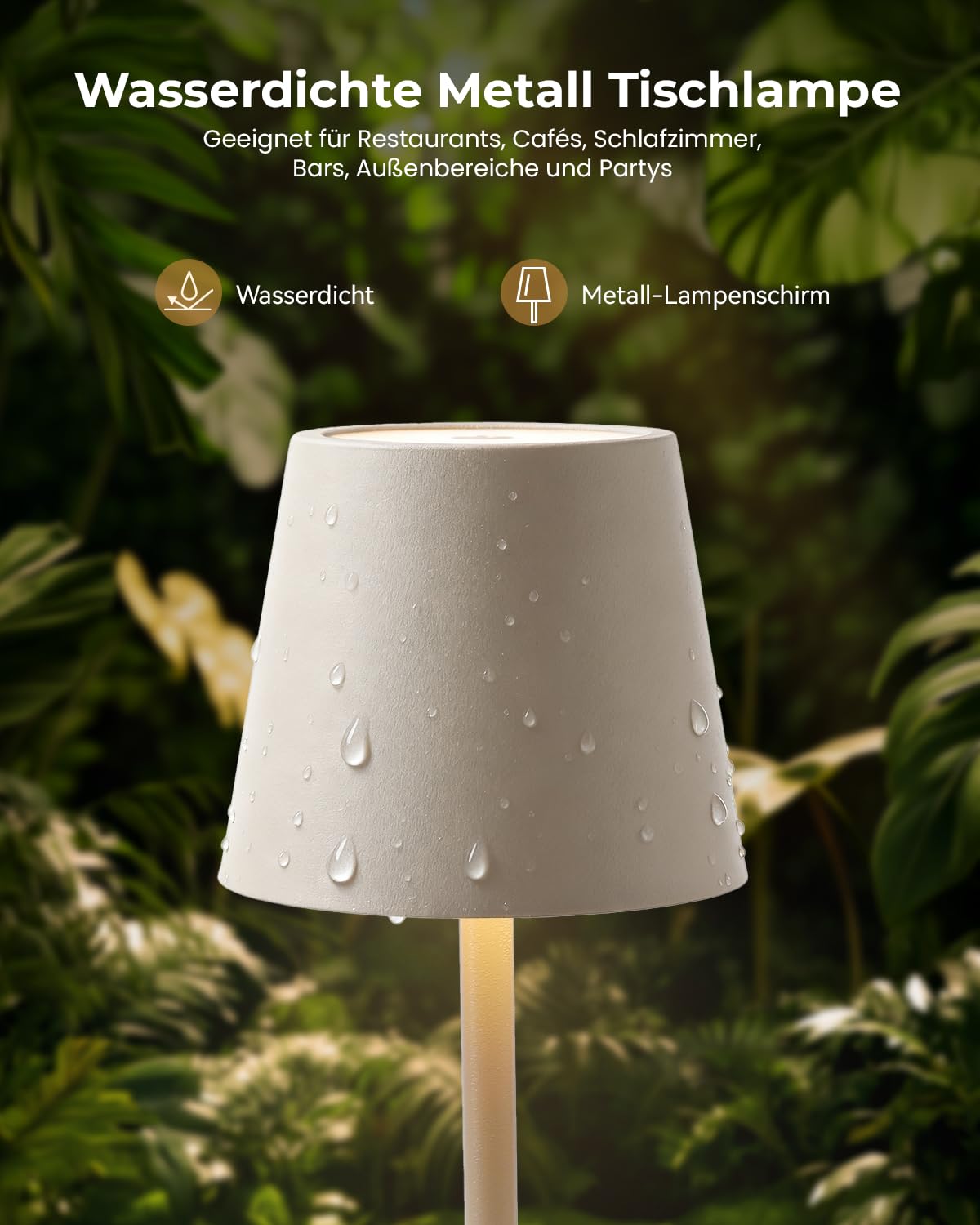 Bonsery Tischlampe Kabellos 2 Stück, Akku Tischleuchte Kabellos mit 3 Farbtemperatur Dimmbar, Portable LED Tischlampe Touch mit 24cm/37.5cm Höhe, Nachttischlampe 2er Set für Büro Garten Bar, Beige