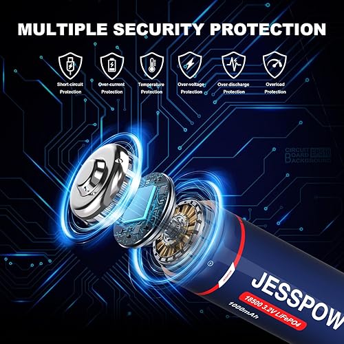 Miniatura 5 de 18500 baterías solares recargables de 3.2 V con cargador LiFePO4 de litio 3.2 voltios 1000 mAh batería para luces al aire libre, linterna, jardín,