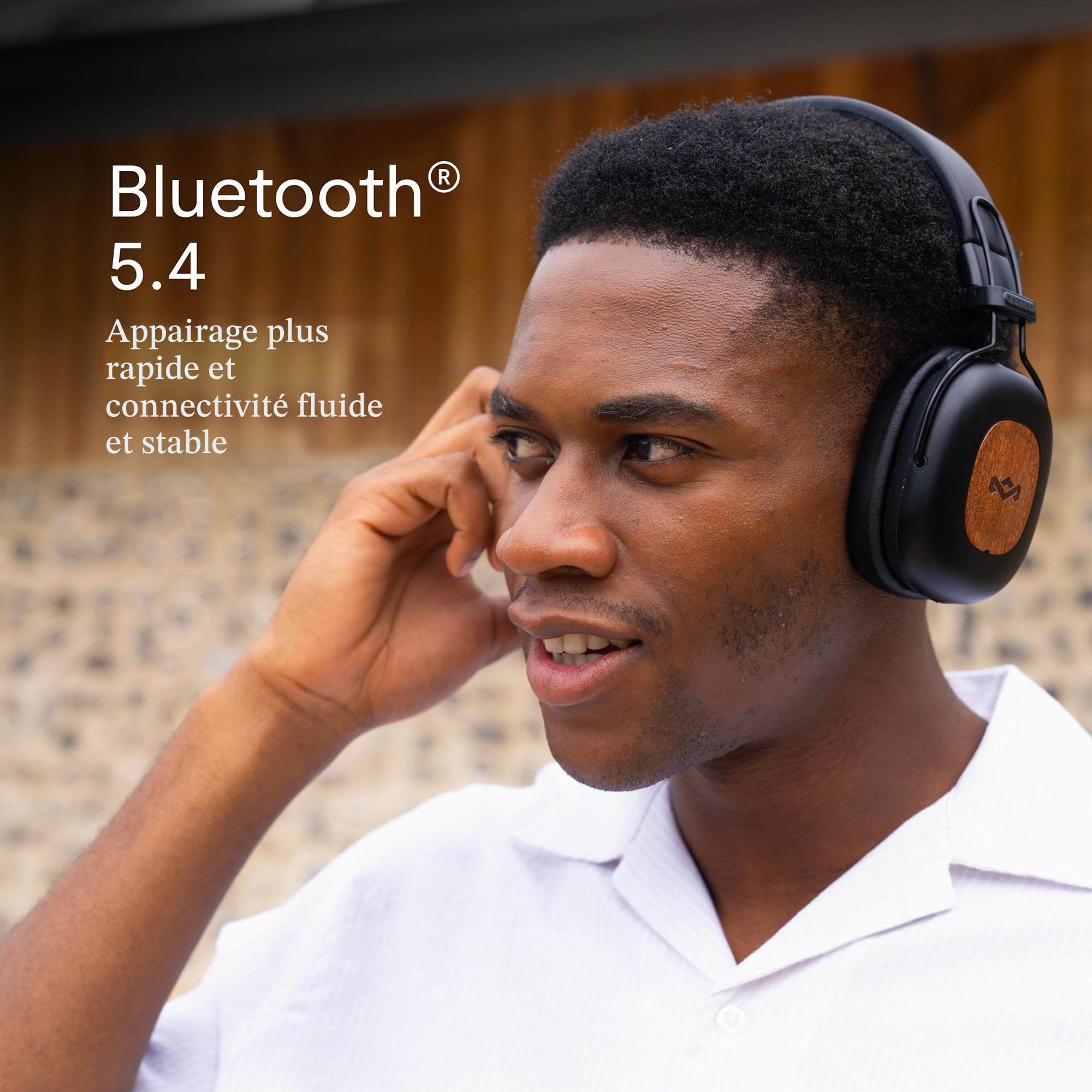 House of Marley Positive Vibration Rebel Casque Audio Bluetooth ANC - Noir | sans fil circum aural, Annulation Adaptative, 130 h d'autonomie, IPX5, Transducteurs 40 mm, matériaux durables