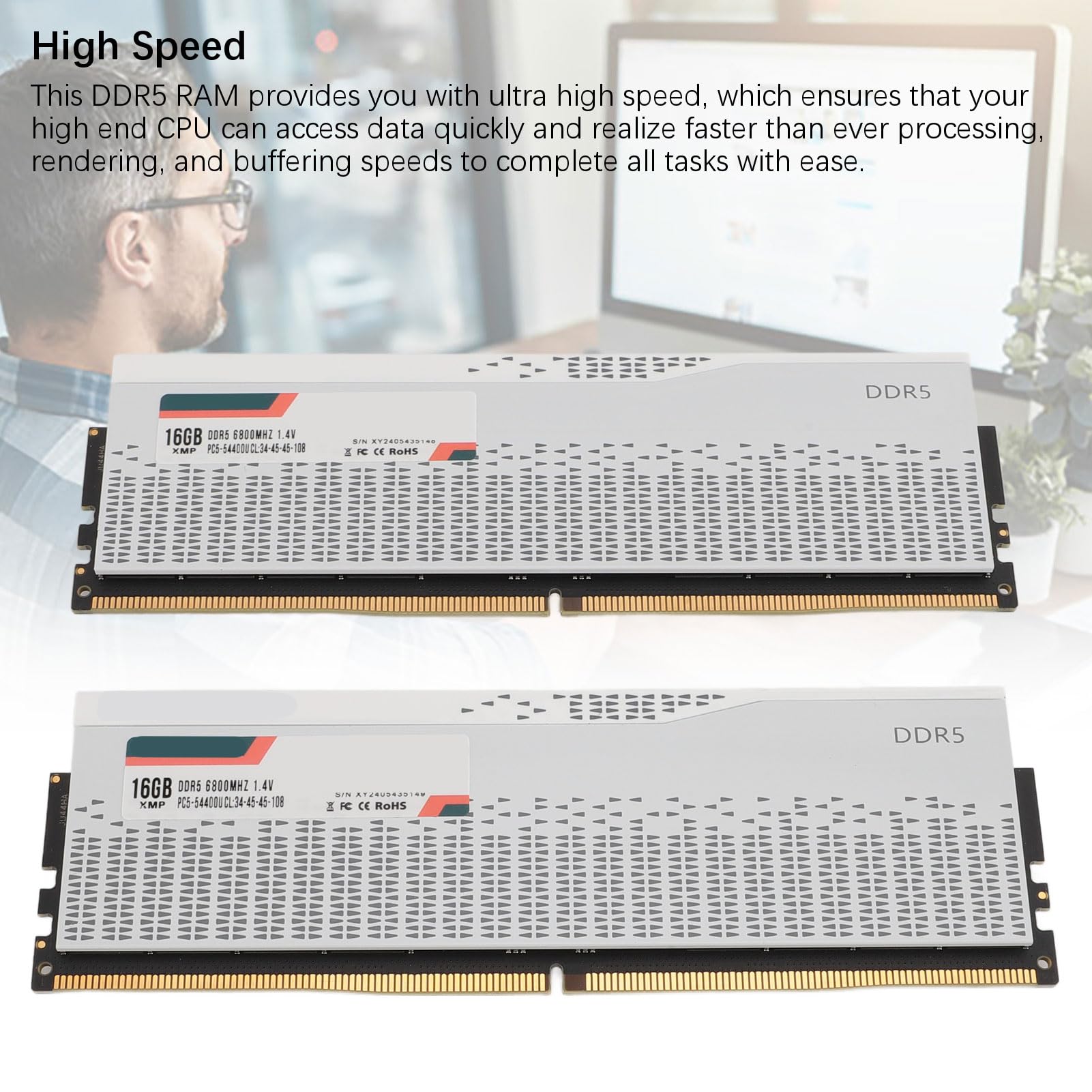 Sorandy DDR5 RAM 32 GB Dwukanałowy 6800 MHz PC5 54400U CL34 Szybki moduł Pamięci do Komputera Stacjonarnego z Chipsetem EXPO