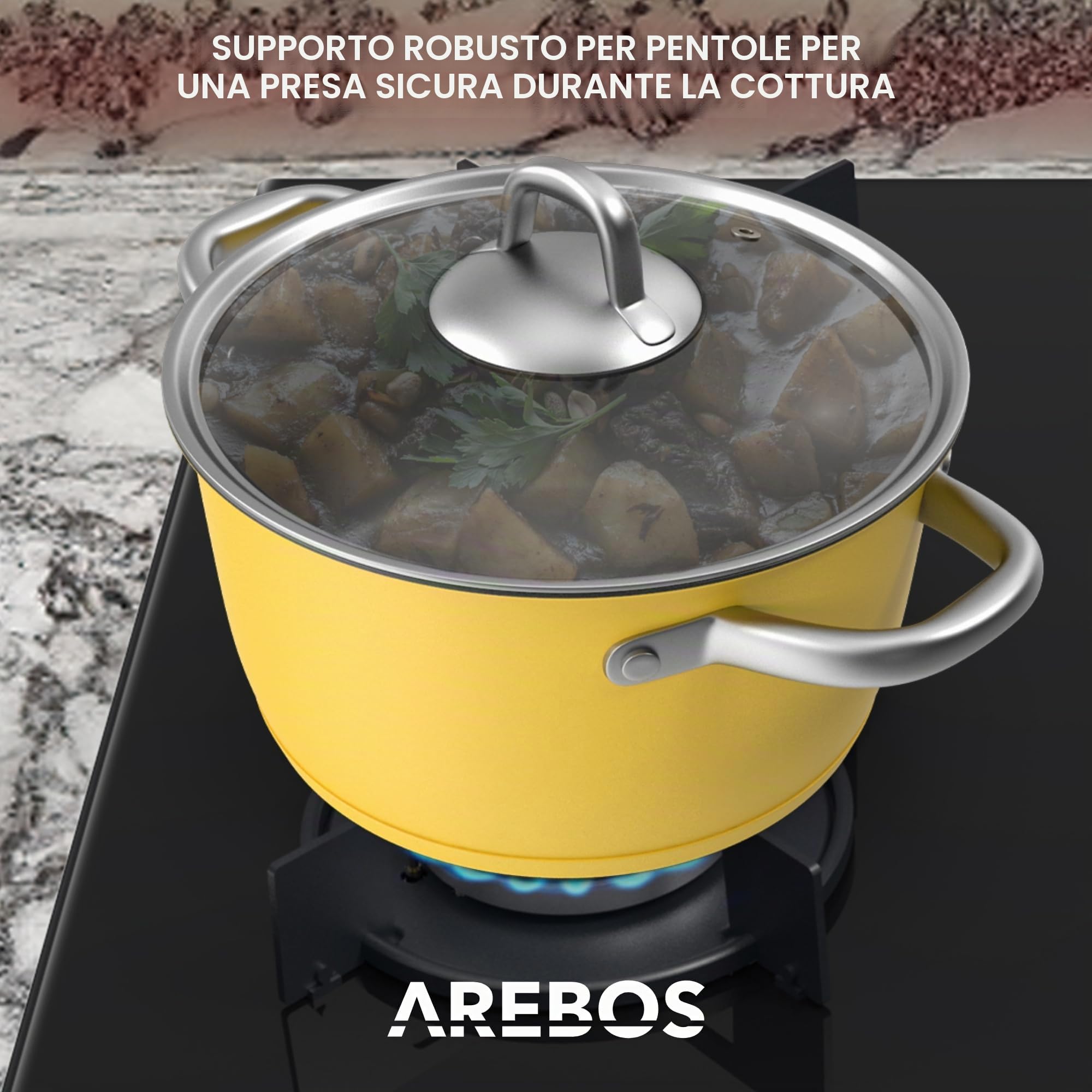 Arebos piano cottura a gas 60 cm 4 fuochi | Vetro temperato | Da incasso con supporti in ghisa | Compatibile con gas naturale e GPL | Dispositivo di sicurezza integrato
