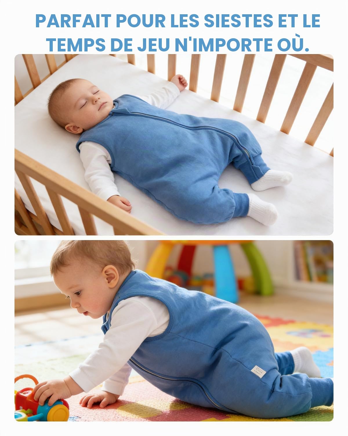 JiAmy Lot de 2 Gigoteuse à Pieds Bébé Coton 1.0 1.5 TOG Sac de Couchage Turbulette avec Jambes et Fermeture éclair Emmaillotage pour Nouveau-né Garçons Filles 6 Mois-6 Ans
