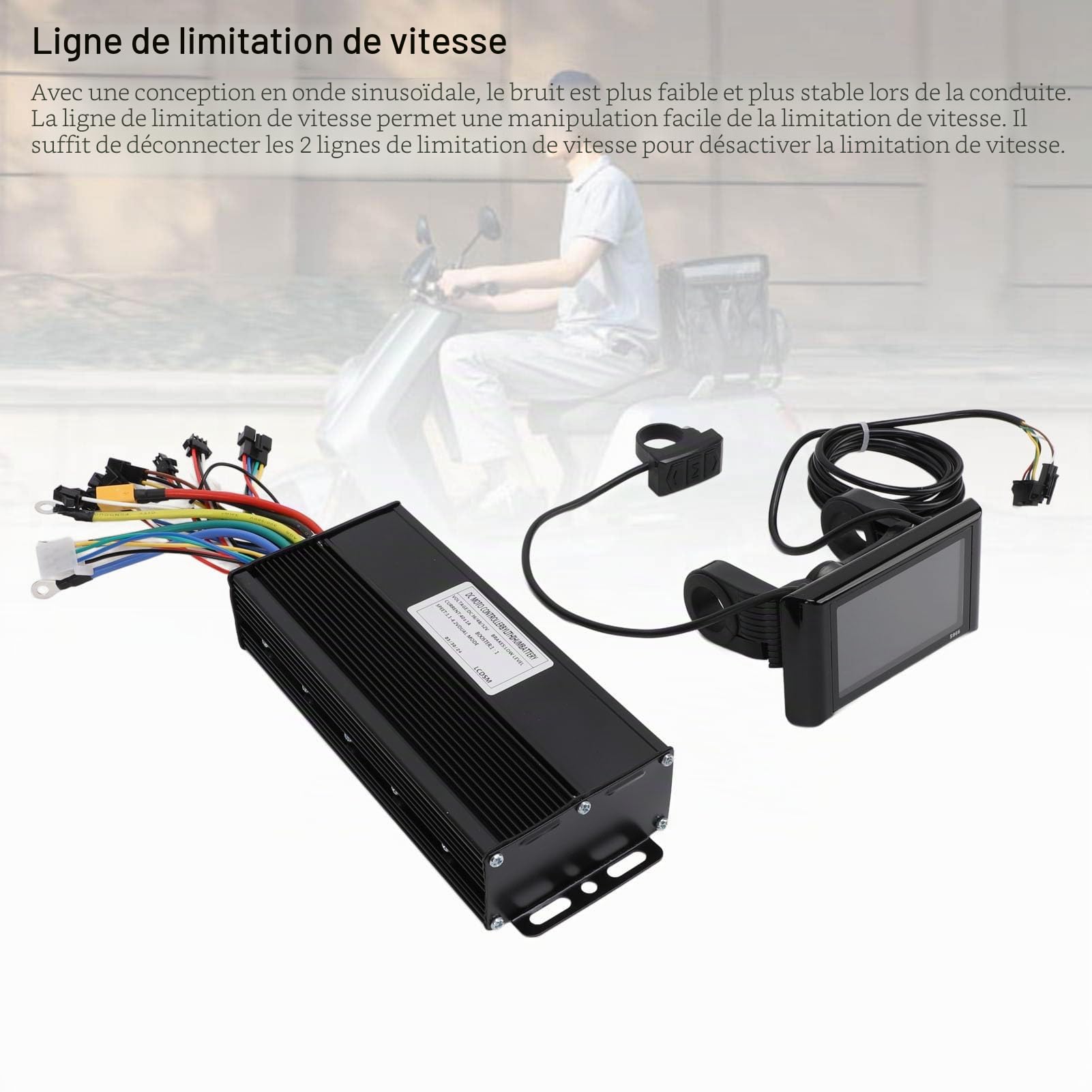 BuyWeek Kit de Contrôleur de Moteur sans Balais de Vélo Électrique, 36V 48V 52V 1500W 2000W 40A 3 Mode Contrôleur d'onde Sinusoidale avec Panneau d'Affichage LCD Couleur S966