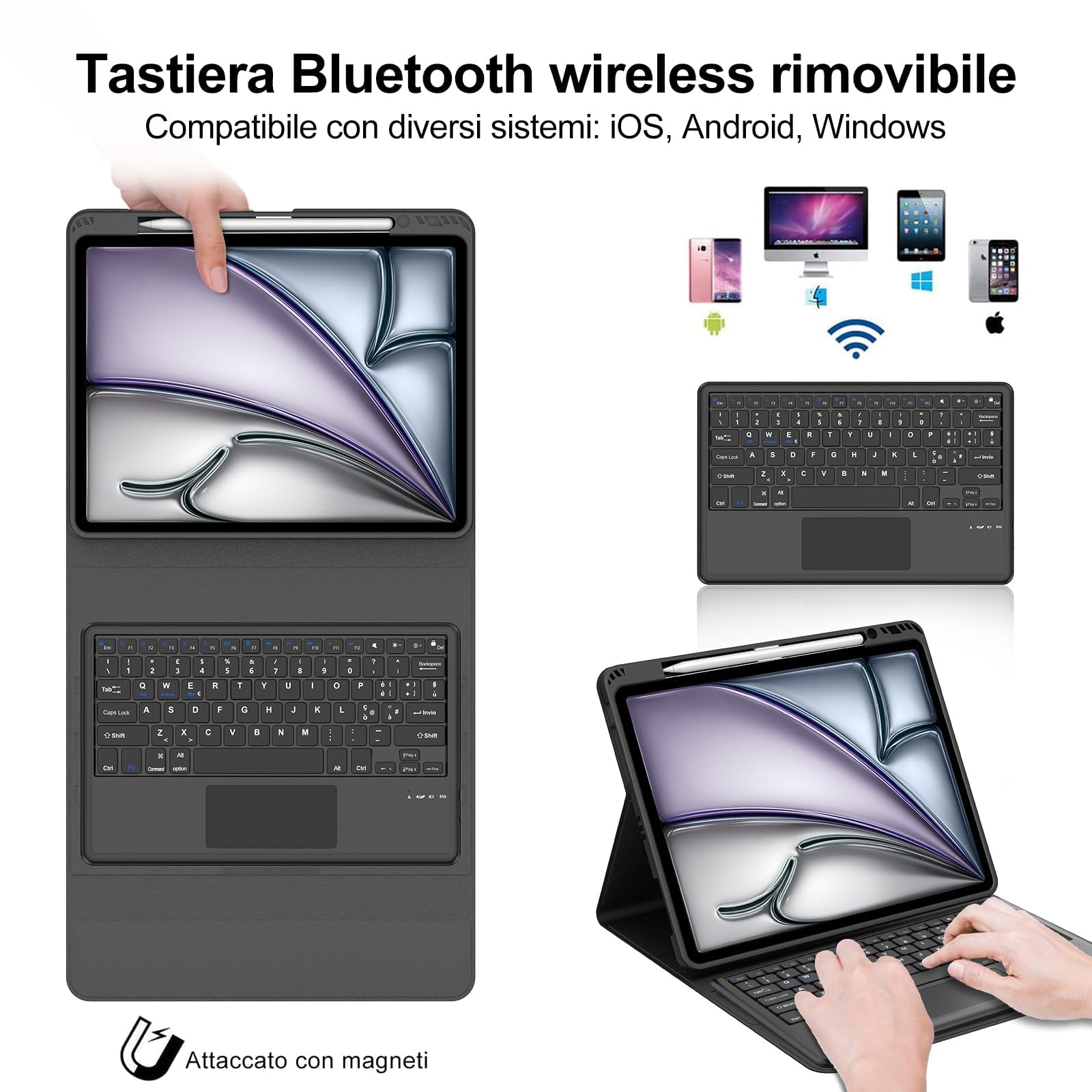 Tastiera per iPad Air 13 M4 2026/M3 2025/M2 2024/iPad Pro 12.9 3-6 Gen