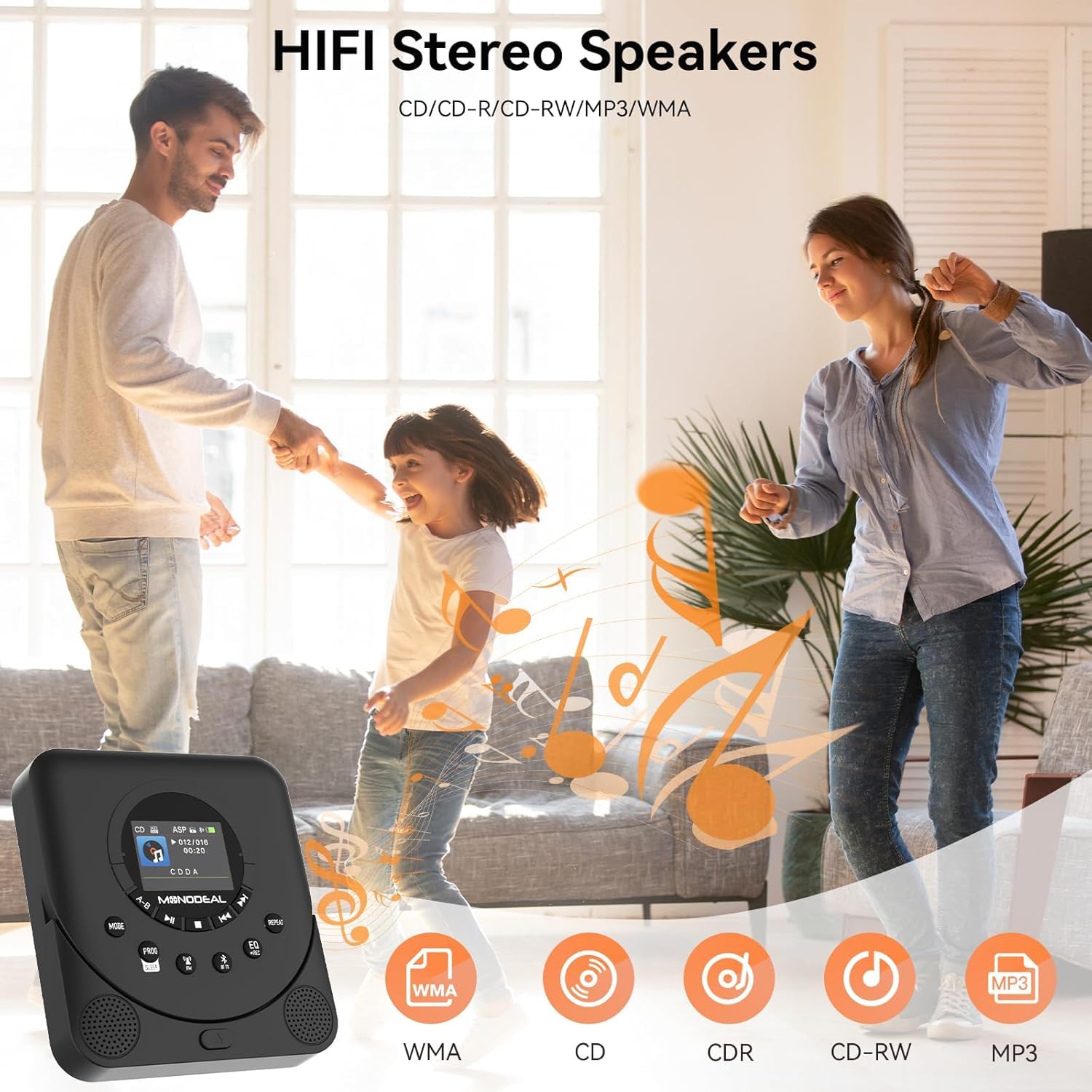 MONODEAL Lettore CD portatile con display TFT e timer di sospensione, radio FM integrata, lettore CD portatile Bluetooth, lettore CD Discman ricaricabile, con altoparlante e trasmettitore FM | Lettore CD portatile con timer di sonno e radio, ricaricabile,