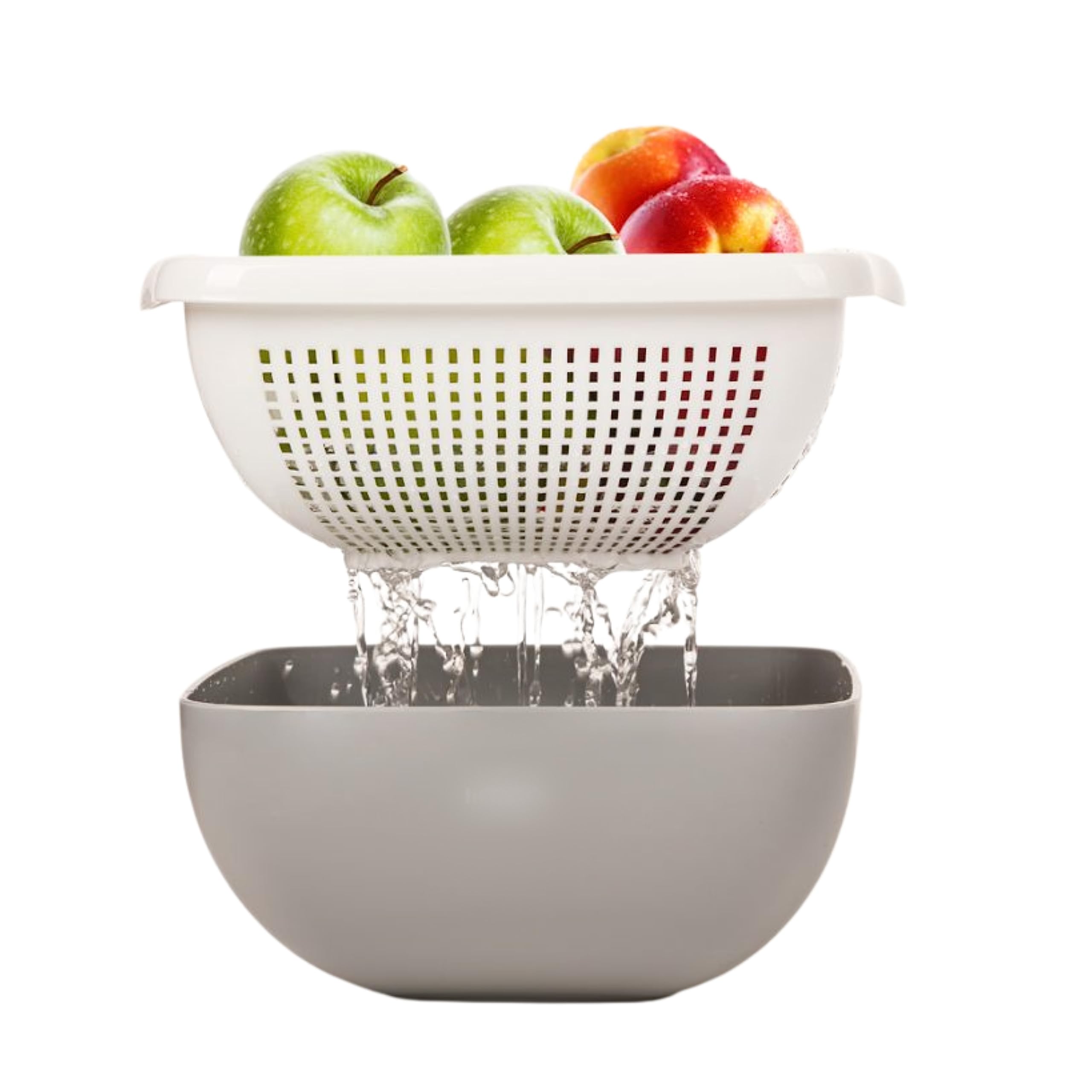 limon Prince Colander and Basin Set, Plastic Washing Bowl and Strainer, Drain Basin and Basket for Fruits Vegetables Cleaning Washing Mixing (ASSORTED COLORS) (01635 (47x38.5x16))
