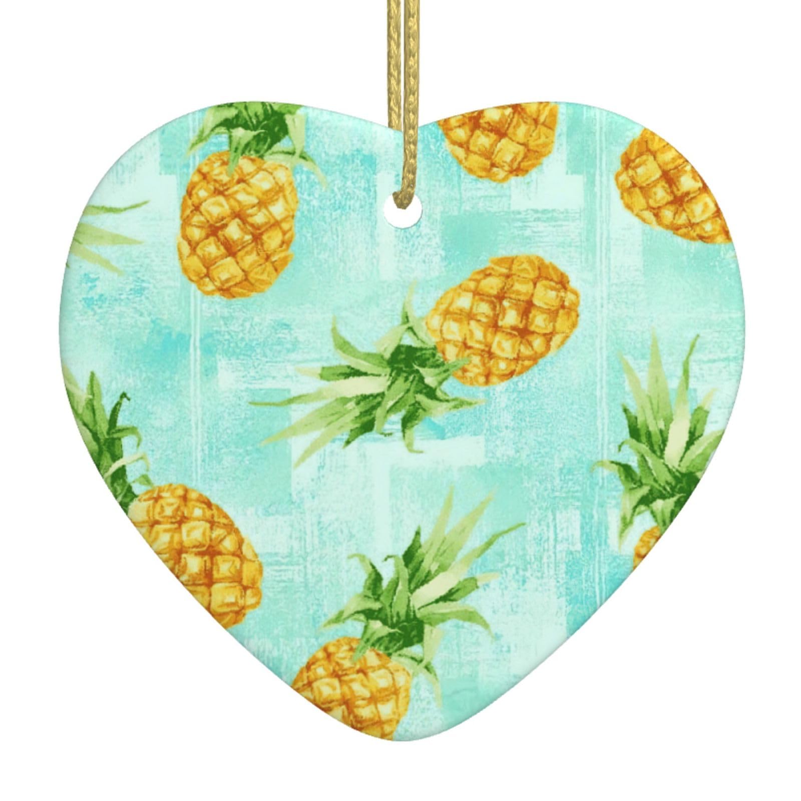 Nbtghga White Green Pineapple. Print Christmas Ornaments, Ceramic Hanging Ornament, Xmas Tree Decoration, Holiday Home Decor