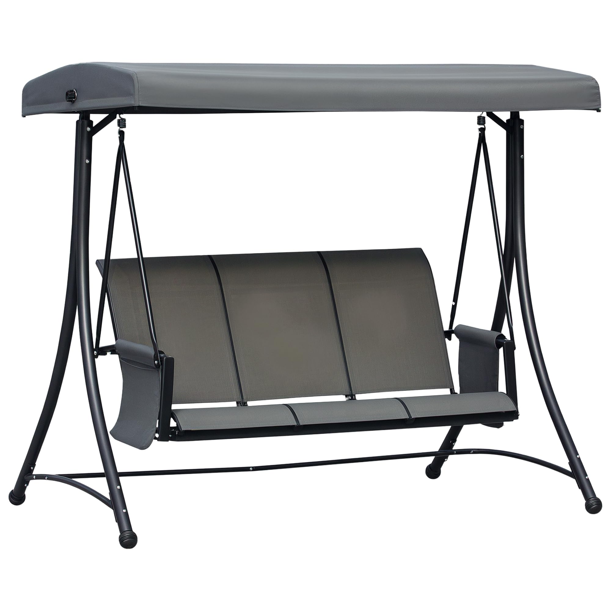 Outsunny Hollywoodschaukel mit Seitentasche, 3-Sitzer Gartenschaukel mit verstellbarem Sonnendach, Schaukelbank belast bis 300kg, für Garten, Terrasse, 196 x 128 x 172 cm, Dunkelgrau