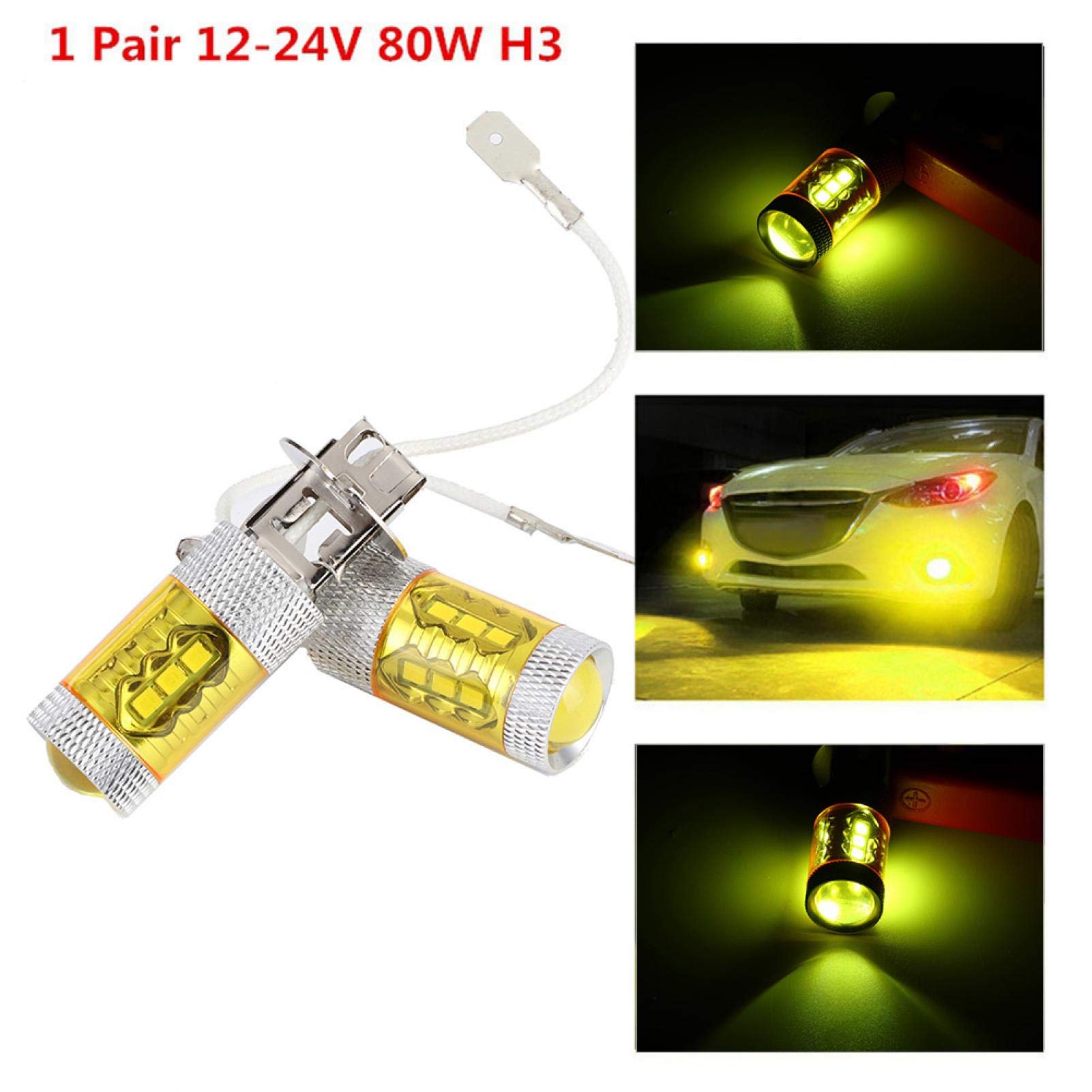 2 szt. LED żółte światła przeciwmgielne żarówki H3 12-24 V 80 W 16SMD bardzo jasne żarówki samochodowe żarówki przeciwmgielne żarówki