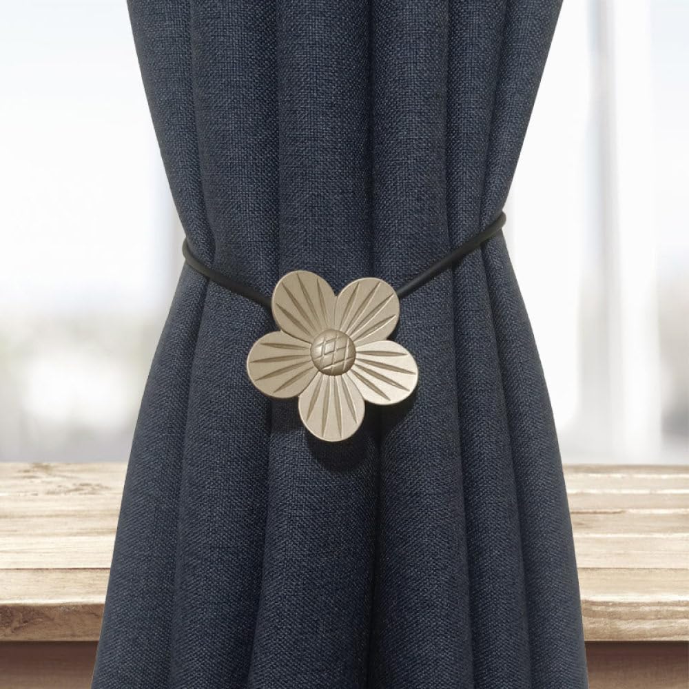 Alzapaños magnéticos para cortinas OUdini, paquete de 2 sujetacortinas de metal con diseño de flor