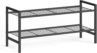 SONGMICS 2-Tier Metal Shoe Rack, Vertical Shelf, Holds up to 12 Pairs | Space Saving and Heavy Duty Shoe Organizer for Closet, Entryway, Garage, Small Spaces, Black, DAVIAN Collection ULMR042BP01
