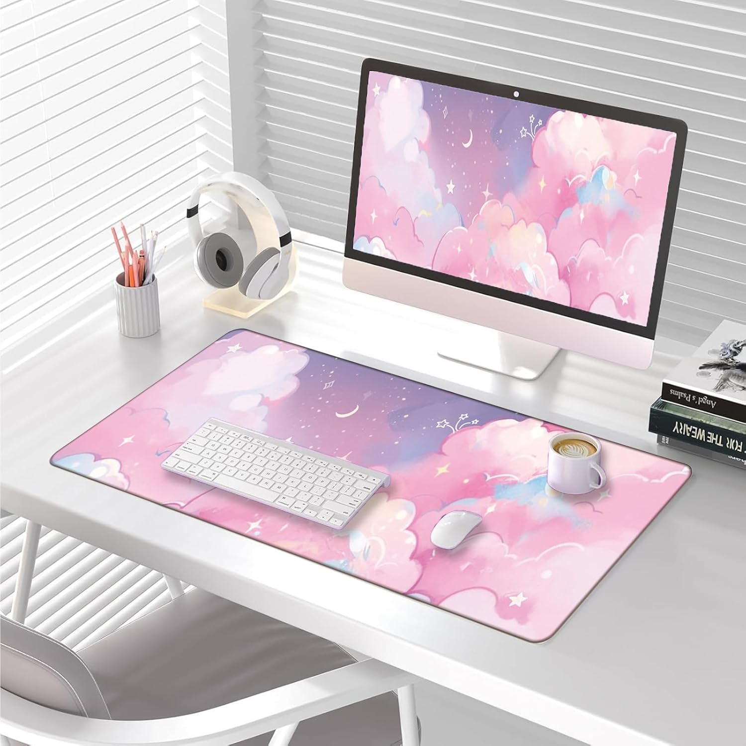 Blue Pink Cloud Large Mouse Pad Starry Sky Extended Galaxy Gaming Mouse Pad Cloud Wrist Rest Keyboard 4PCS