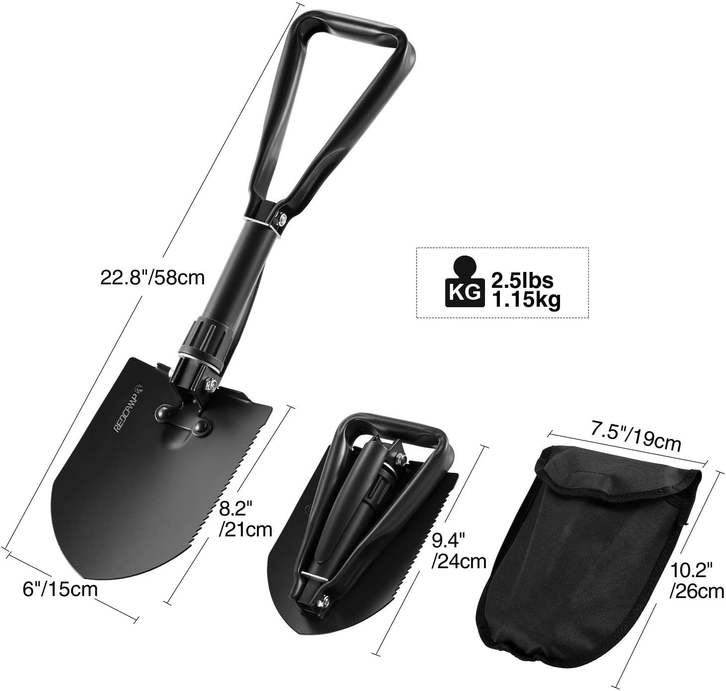 REDCAMP Military Folding Camping Shovel，High Carbon Steel Entrenching
