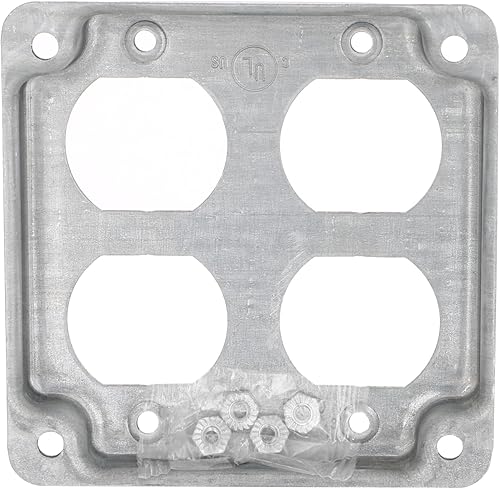 Vista 67 de Hubbell-Raco 902C 1 receptáculo dúplex de 4 pulgadas, cubierta cuadrada de trabajo expuesta, color plateado