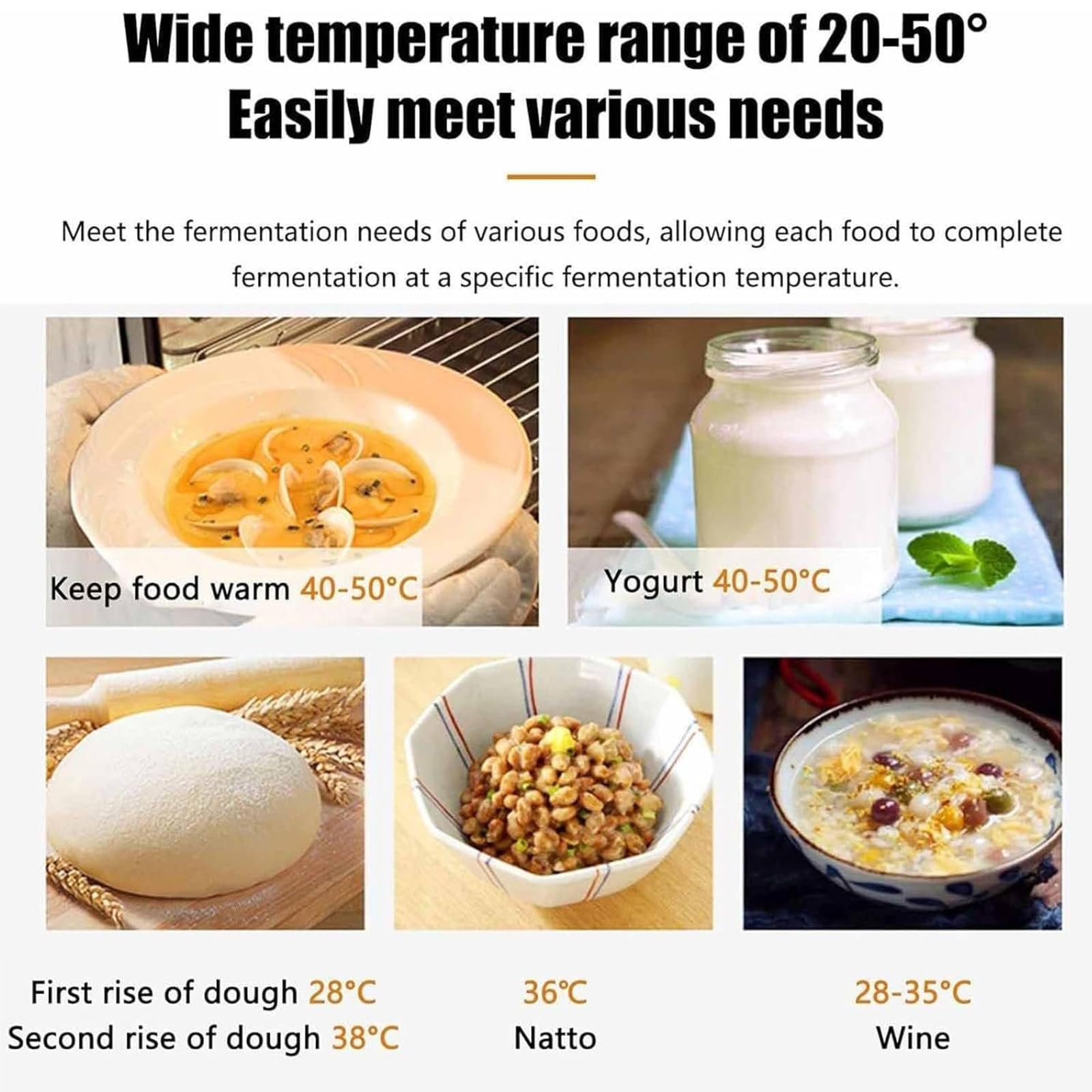 Elektrischer Brotgärer, 40 l, mit Temperaturkontrolle, kommerzielle Teiggärung 20–50 ℃, beheizter Aufsatz-Proofer für Sauerteig und Joghurt