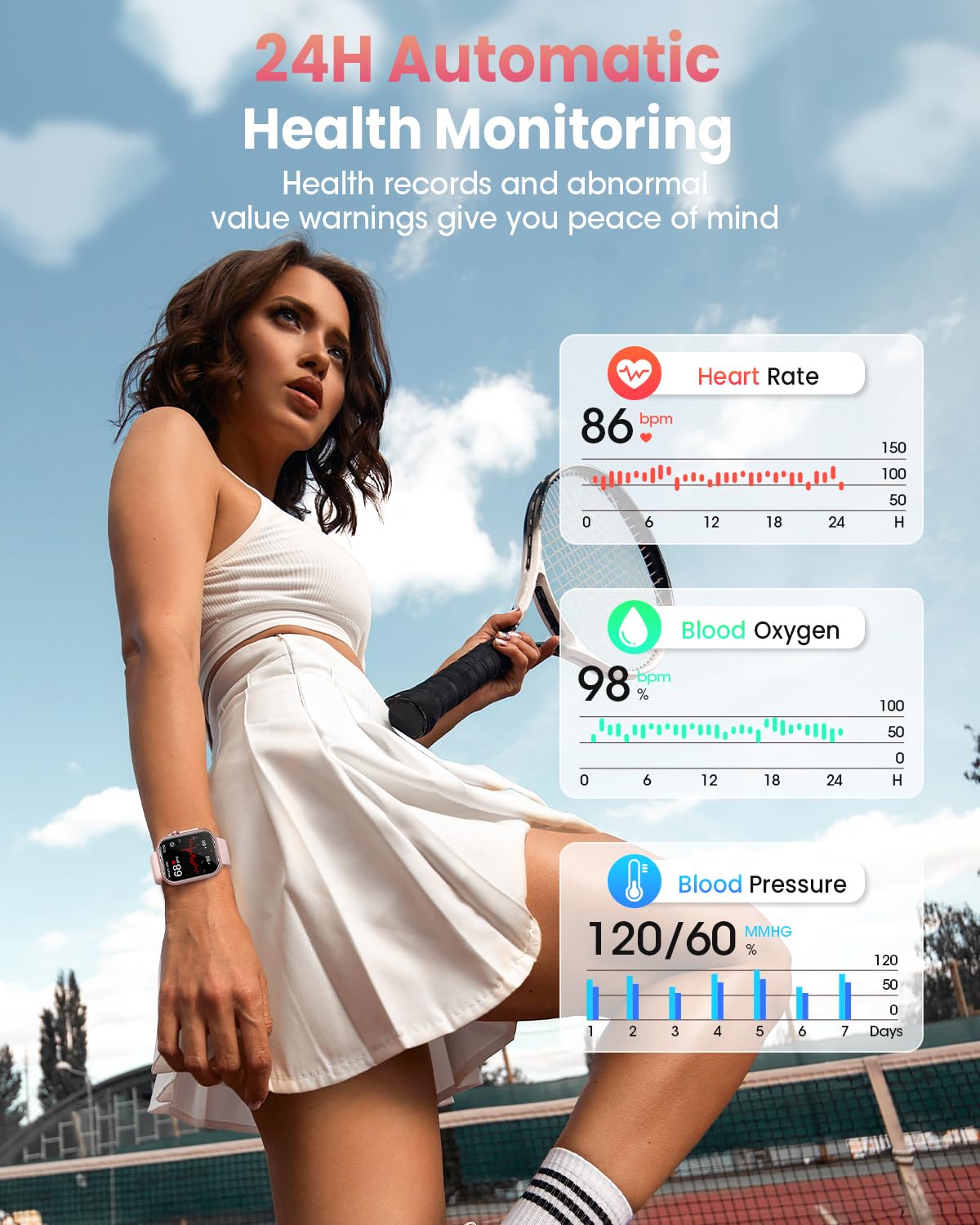 RUXINGX Smartwatch Donna con 1000mAh Batteria, Standby Ultra-lungo 100 Giorni, 1.83" Orologio Fitness Cardiofrequenzimetro SpO2 Sonno, 120+ Sport, Smart Watch Chiamate IP68 Contapassi iOS Android Rosa