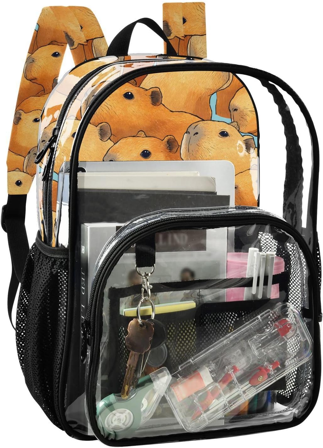 Capybara Head Clear Backpack Heavy Duty See Through Transparent PVC BookBag for Kids Boy Girl Adult School Work