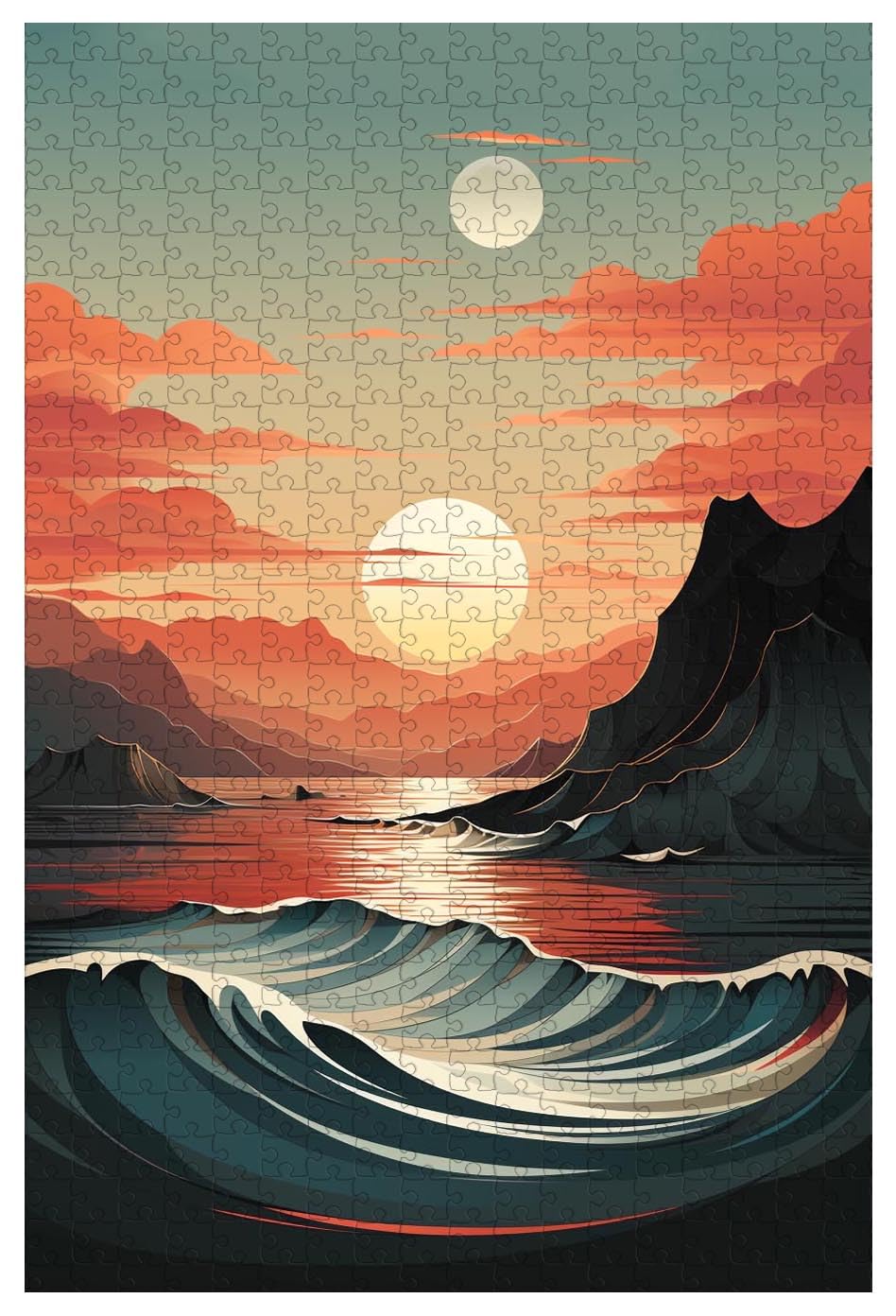 Moruska 1000 Teile Puzzle – Segelboot Bei Sonnenaufgang, Aus Holz, Fertiggröße 75x50 Cm, Mit Poster