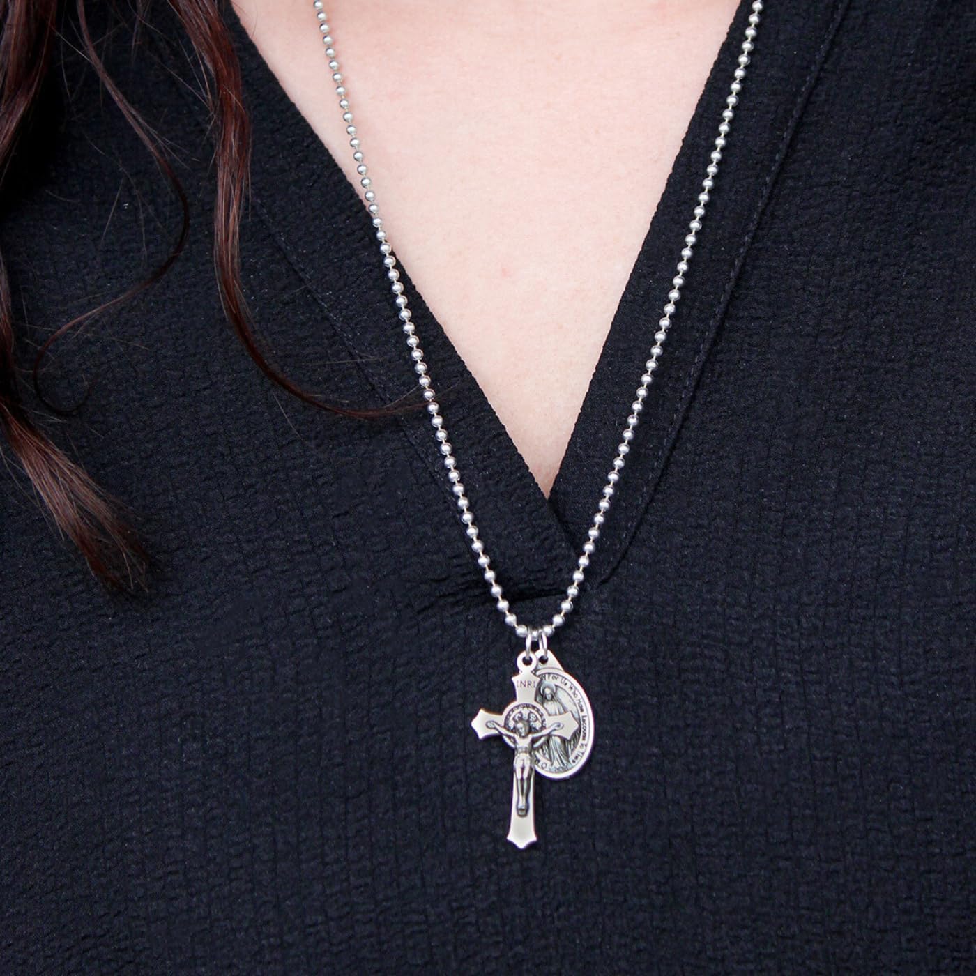 Caritas et Fides Catholic Necklace St Benedict Crucifix and Miraculous Medal Hypoallergenic Necklace on 24" Ball Chain - Jesus Mary Chain Catholic Necklace for Men, Women, Adults - Image 7