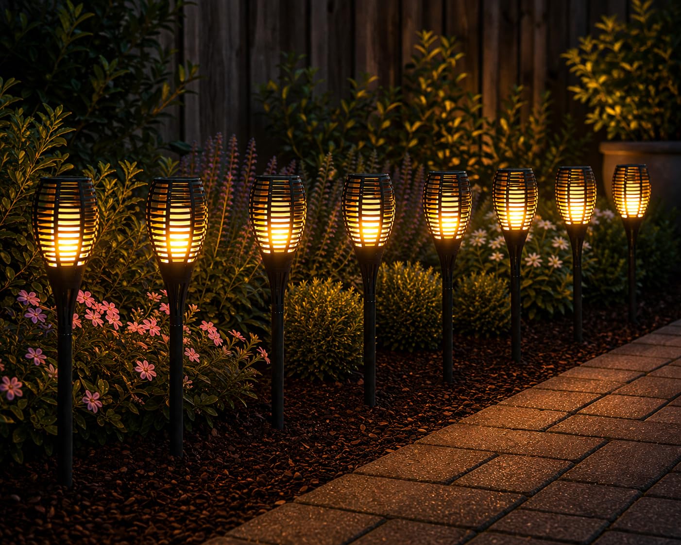 Garden Mile Black 10Pc Solar Led Flaming Stake Light Garden Torch Lights With Realistic Flame Effect Waterproof Garden Lamp Stakes For Outdoor Yard Pathway Flame Effect Stake Light