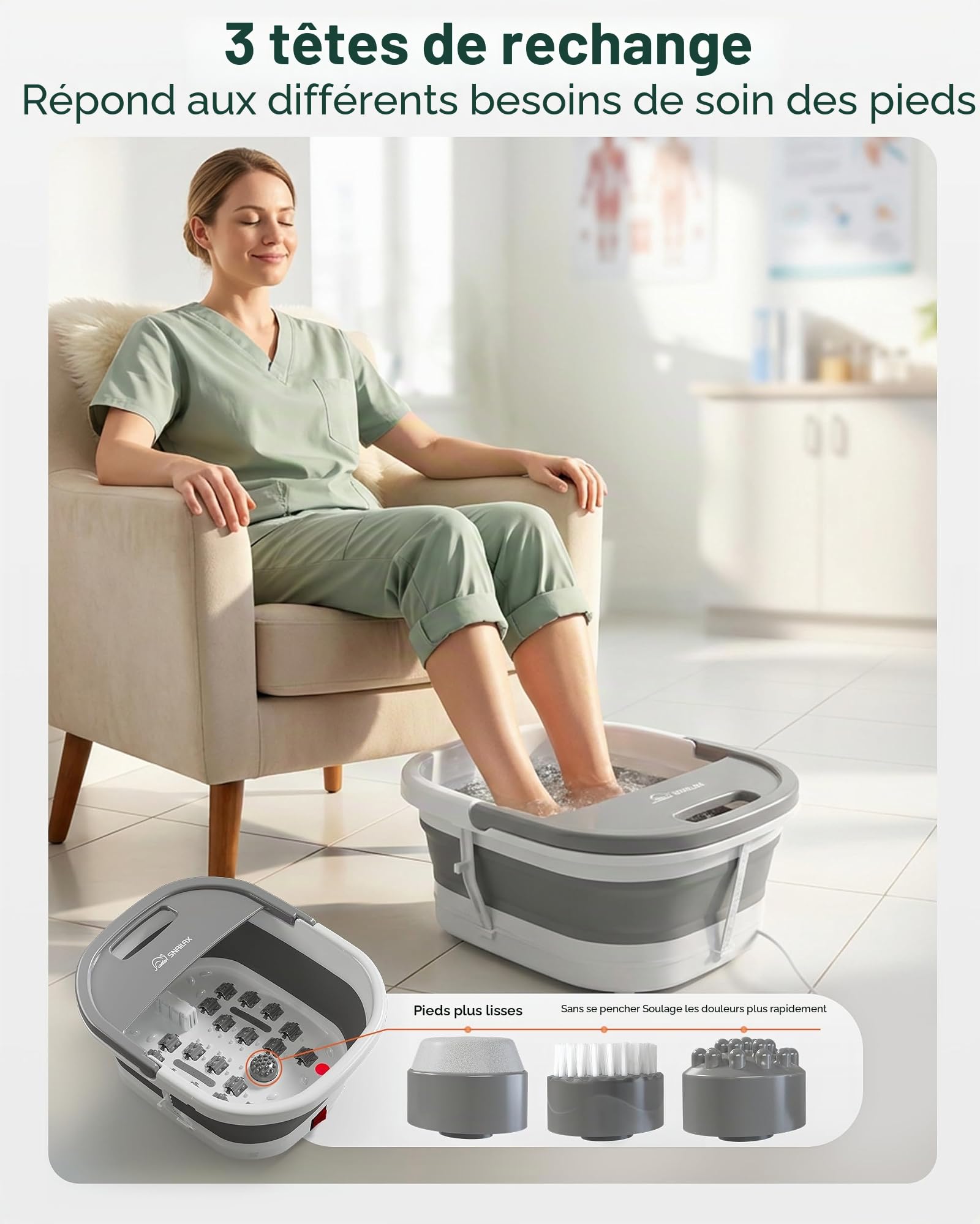 Snailax Bain de Pieds Massant Chauffant, Bain de Pieds Électrique Pliable avec Bulles et Massage Vibrant, Température Réglable de 25 à 42°C, Spa pour les Pieds, Cadeau pour Femme et Homme
