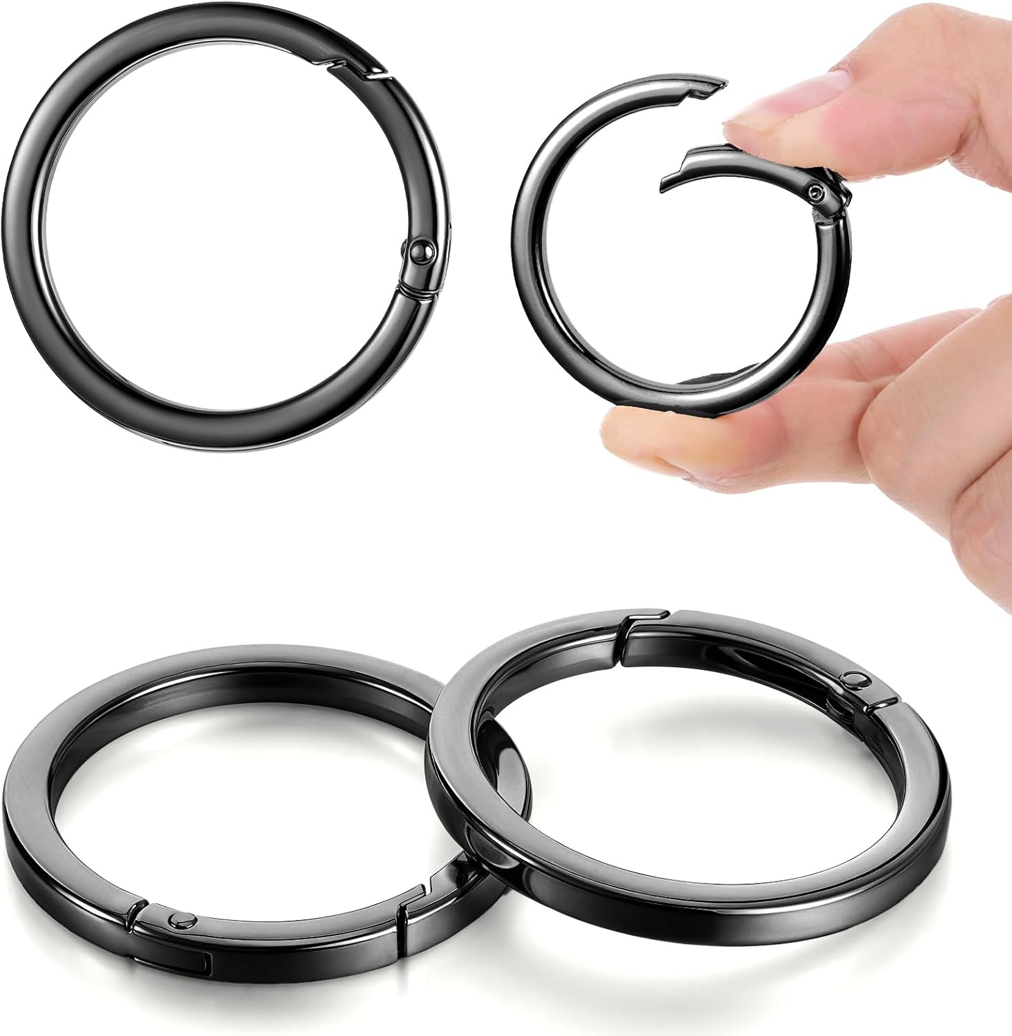 4Pcs 2 Inch Metal O Ring Keychain Rings, Large Black Key Rings Round Carabiner Flat Spring O-Ring Keysring Clip for Purse Strap, Handbag, Key Chain Hooks Accessoriess