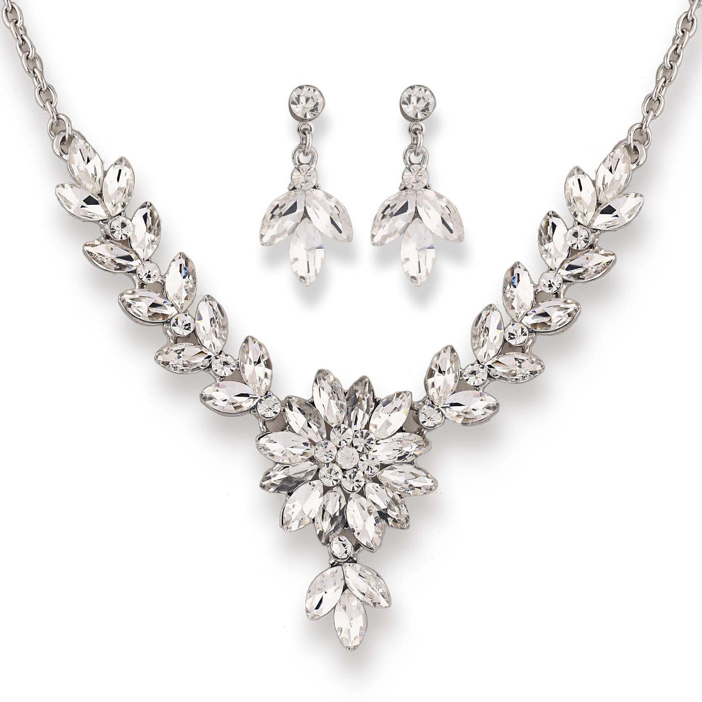 Shining Diva Fashion Latest Stylish Fancy Crystal Diamond Studded Necklace Jewellery Set for Women
