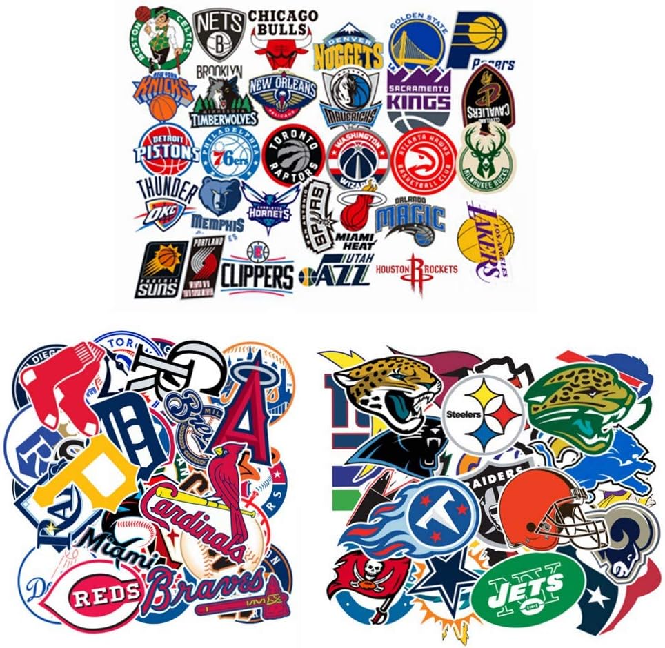 95 Pcs Sports Stickers Packs,33 Football Stickers+31 Baseball Stickers+31 Basketball Stickers,Team Logo Stickers,Hydroflask Bottles Waterproof Vinyl Stickers.