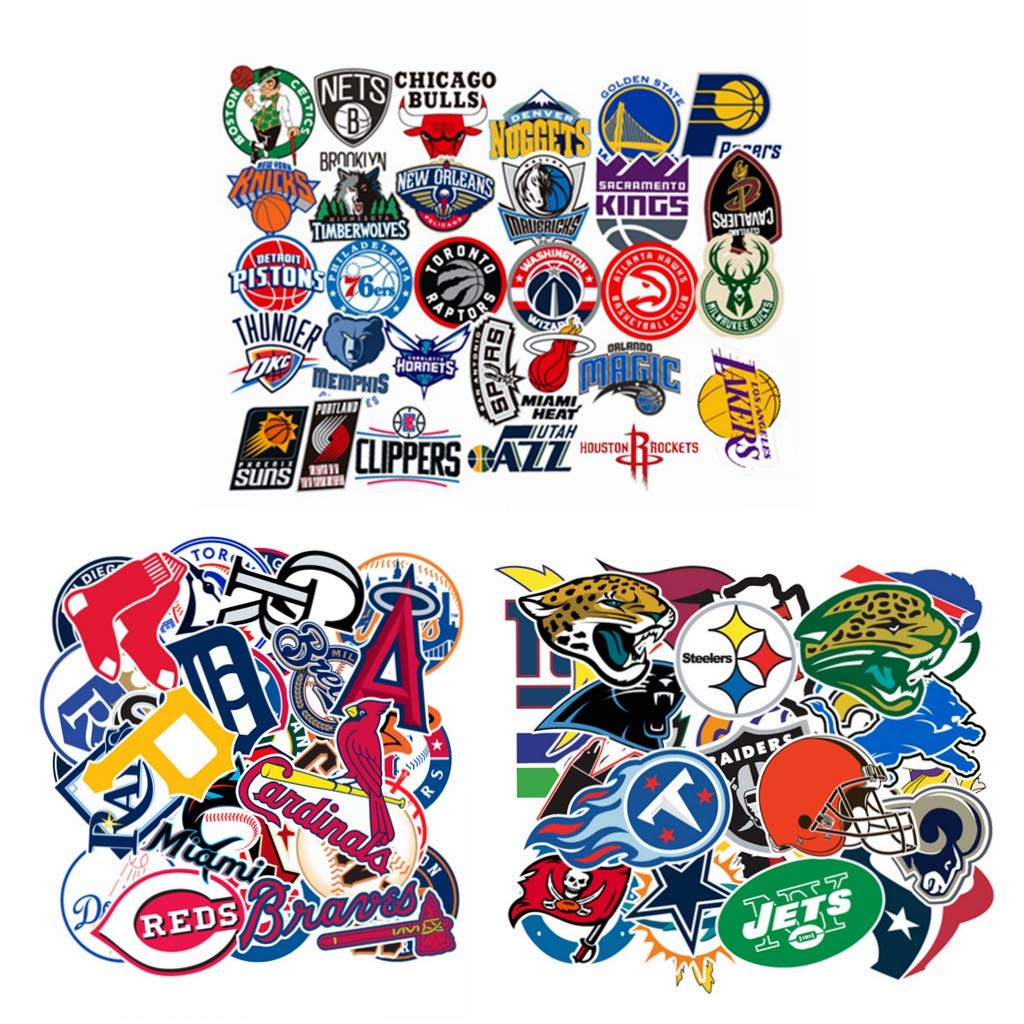 95 Pcs Sports Stickers Packs,33 Football Stickers+31 Baseball Stickers+31 Basketball Stickers,Team Logo Stickers,Hydroflask Bottles Waterproof Vinyl Stickers.