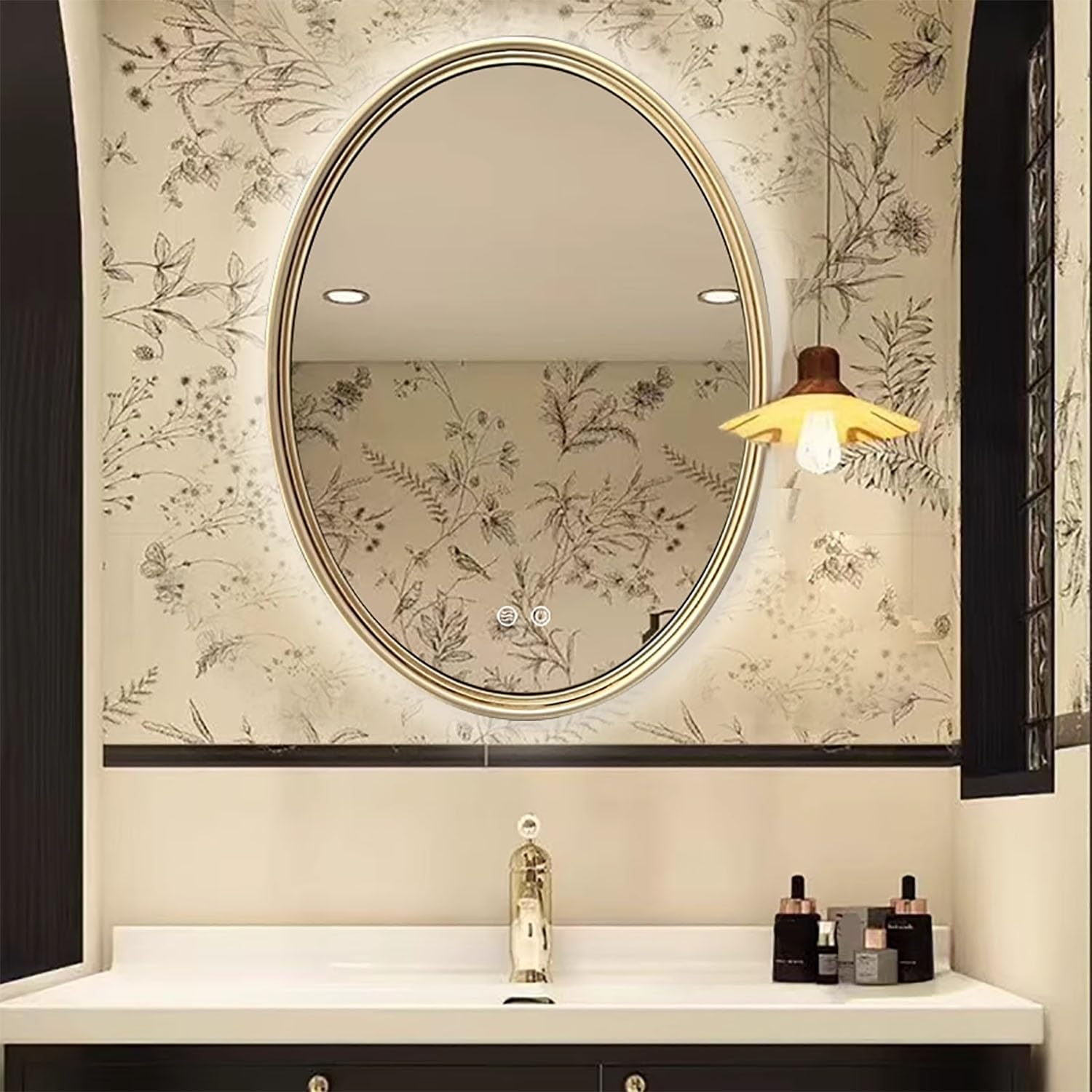 FGXHHS Antique Oval with Dimmable Anti-Fog Lighting, Wall Mounted Vanity for Entryway Decor