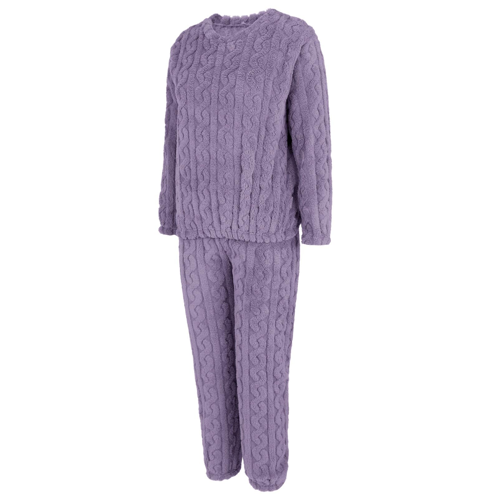 Pigiama lungo da donna, in flanella, per l'inverno, in due pezzi, a maniche lunghe, in peluche, per la casa, per ogni notte