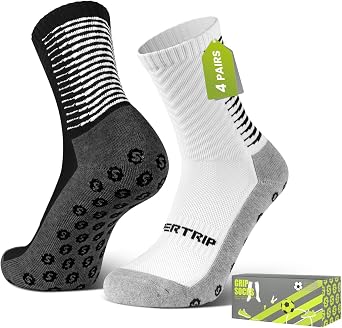Supertrip 4 Pairs Mens Grip Soccer Socks Youth Non Slip Socks for Football Basketball Sports
