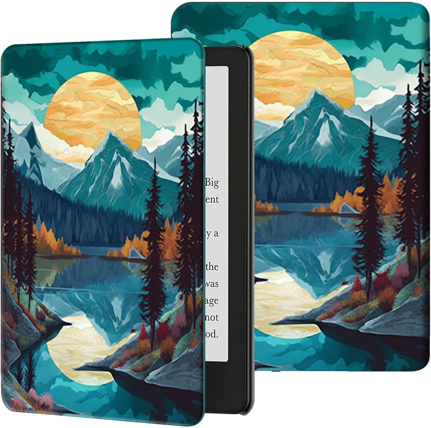 Case for Kindle Paperwhite 12th Gen 2024 (7") & Kindle Colorsoft Signature Edition Slim Lightweight PU Leather Adjustable Smart Shell Cover with Auto Wake/Sleep, Mountain Abstract Watercolor Art