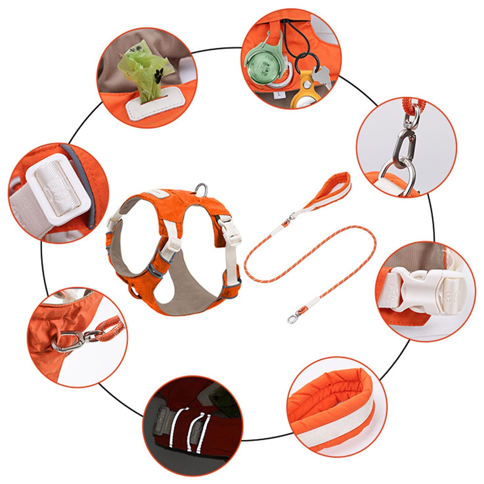 Set di pettorina e guinzaglio rimovibili per cani, gilet riflettente regolabile con comoda corda in nylon per la sicurezza quando si cammina all'aperto, semplice cane con equipaggiamento rimovibile