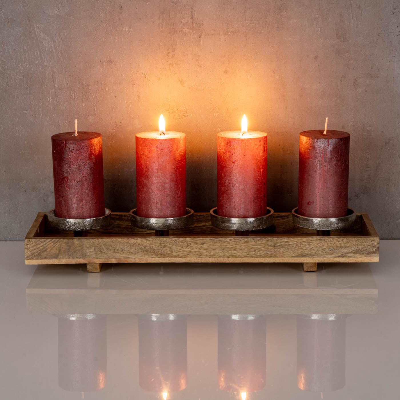 levandeo Adventskranz Holz Lang L46cm Mango Weihnachtsdeko Kerzen Tablett Tischdeko Weihnachten Kerzenständer Adventskerzenhalter Deko
