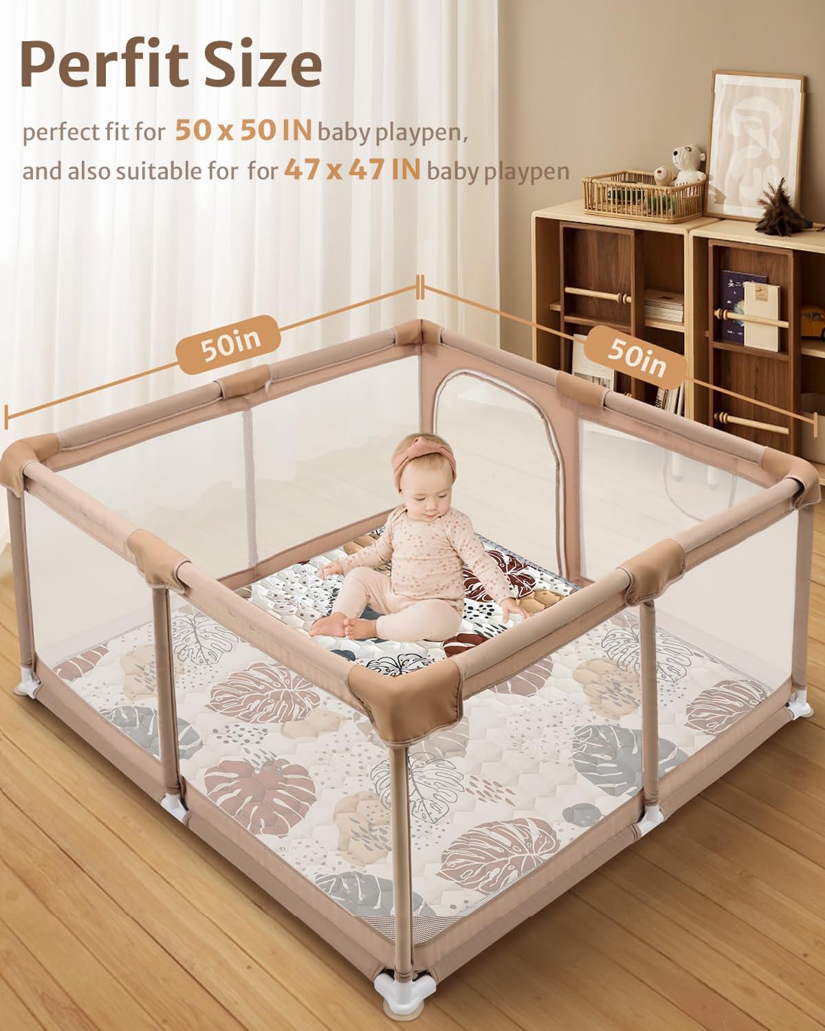 Tapis d'eveil Bebe, épaissi Tapis de Jeux Bebe 127x127cm, Lavable en Machine, Antidérapant, Pliable Tapis d'éveil et de Jeux, Tapis Sol Bebe de Jeu Pour Parc, Conception de Style Bohème