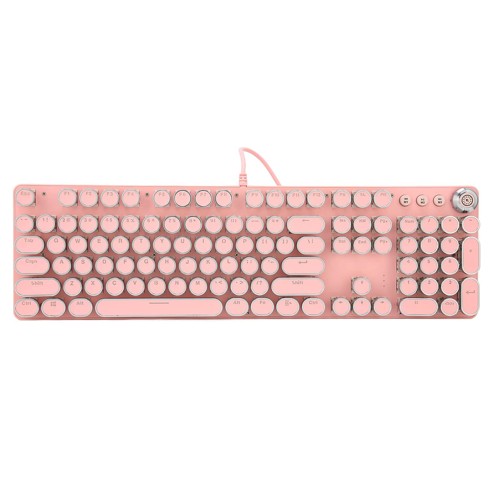 ASHATA Clavier Mécanique de Jeu, Style Machine à écrire Punk Rétro, Clavier de Jeu Filaire 104 Touches, 9 Modes D'éclairage, pour Ordinateur de Bureau Portable PC(902-7 Punk Rose)