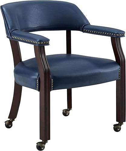 Miniatura 3 de Steve Silver Co Vinilo tapizado gris capitán de doble propósito con ribete de cabeza de clavo, acabado cereza, silla de movilidad con ruedas para